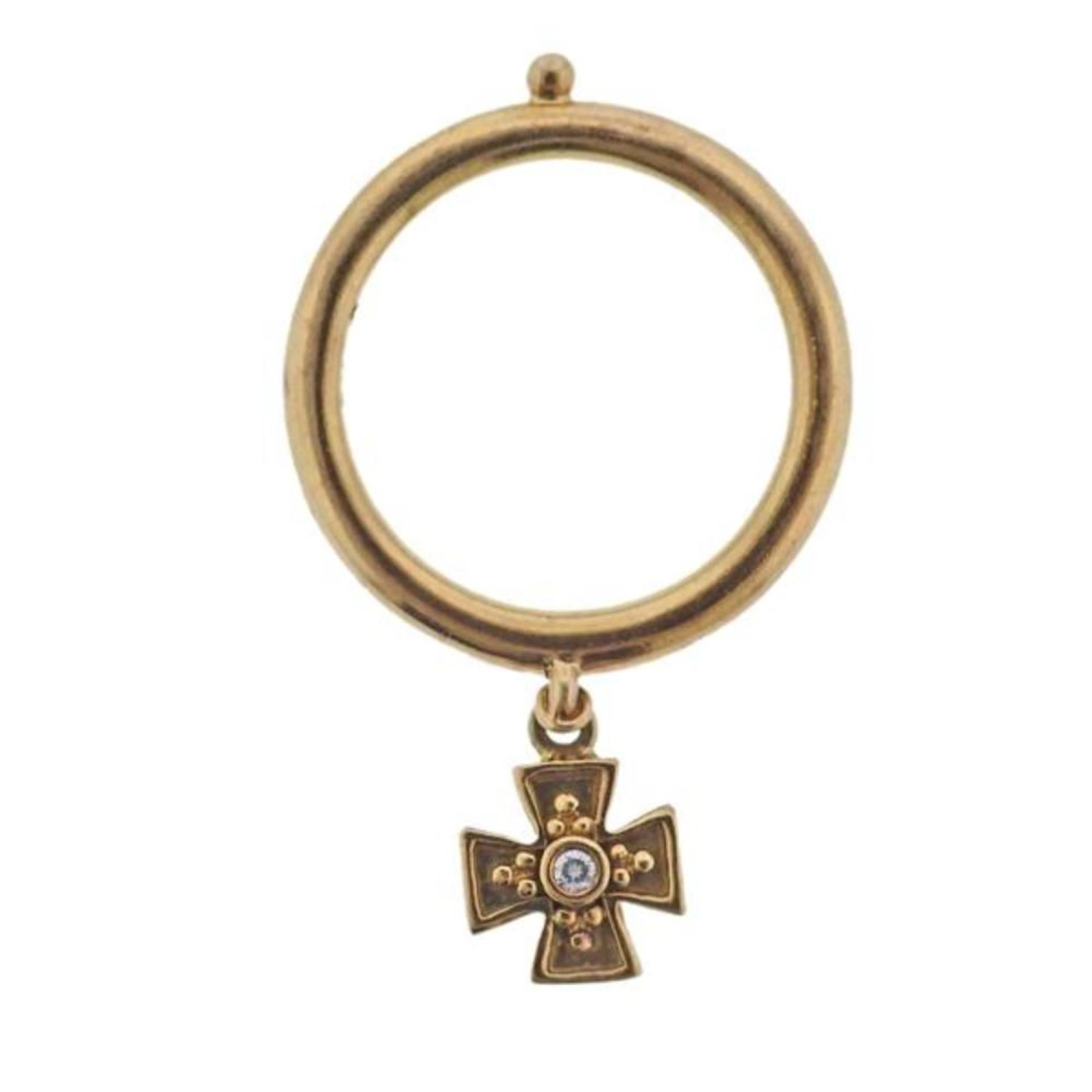 Temple St Clair 18k Gold Diamond Cross Charm Ring