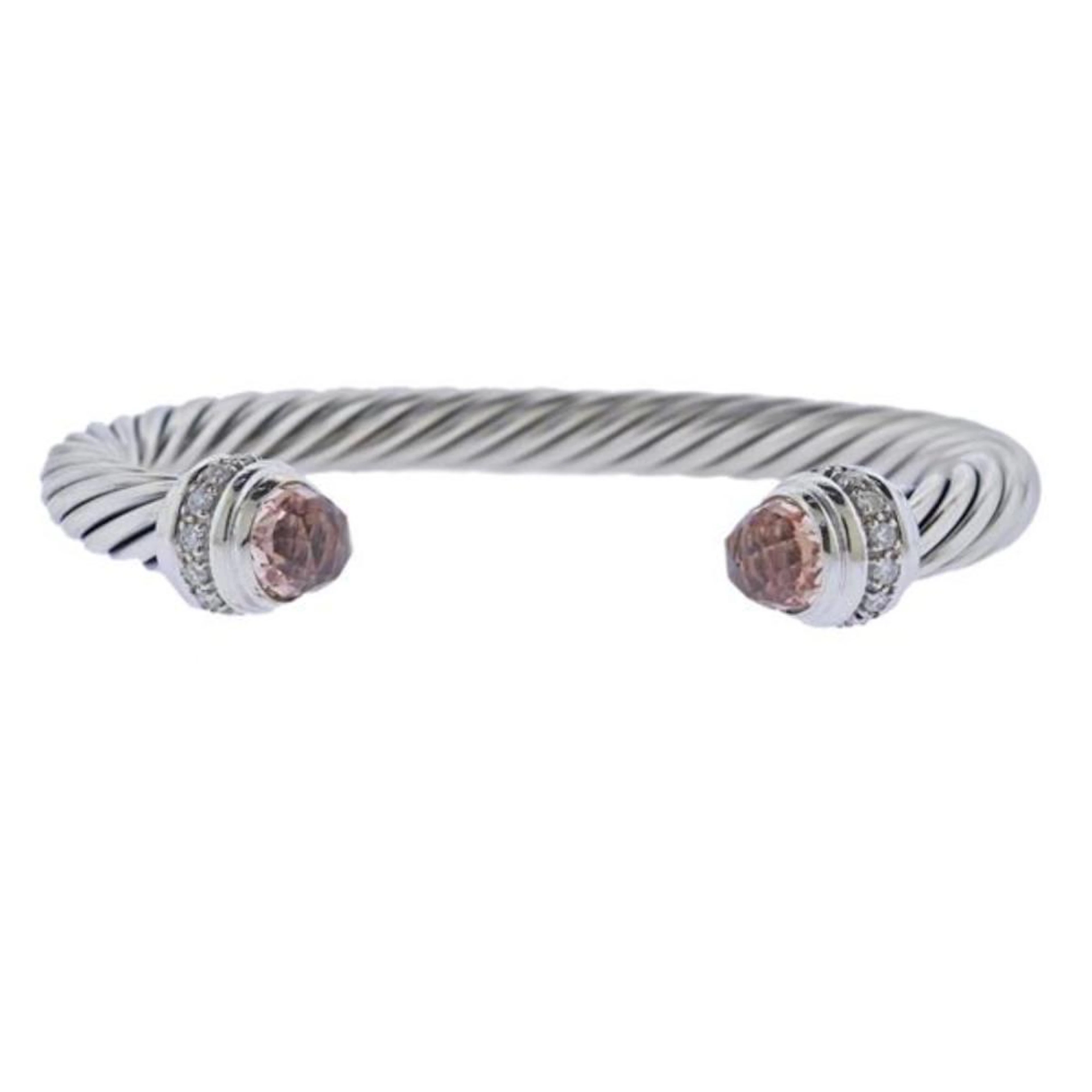 David Yurman Silver Morganite Diamond Cable Bracelet