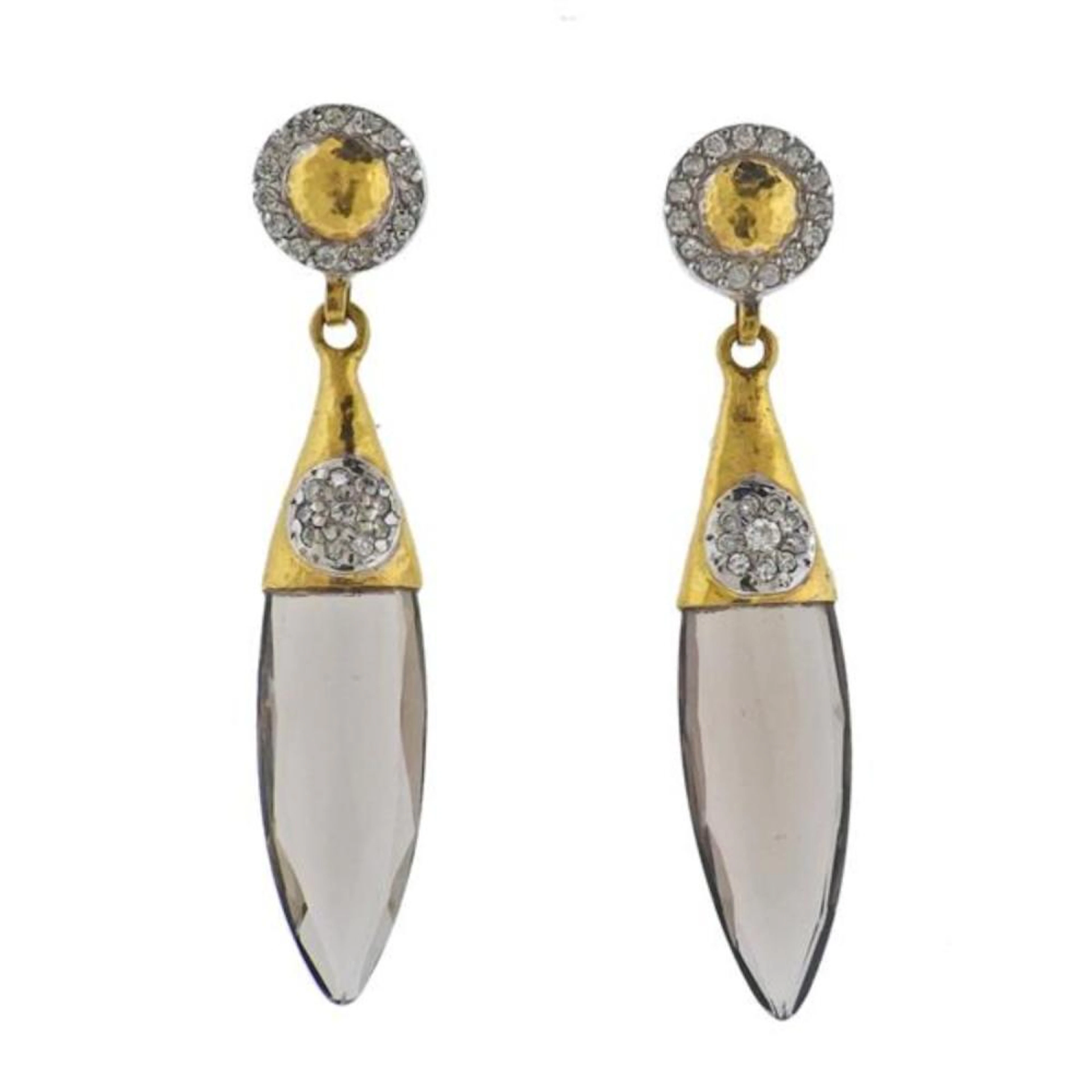Gurhan 24k 18k Gold Diamond Smokey Quartz Earrings