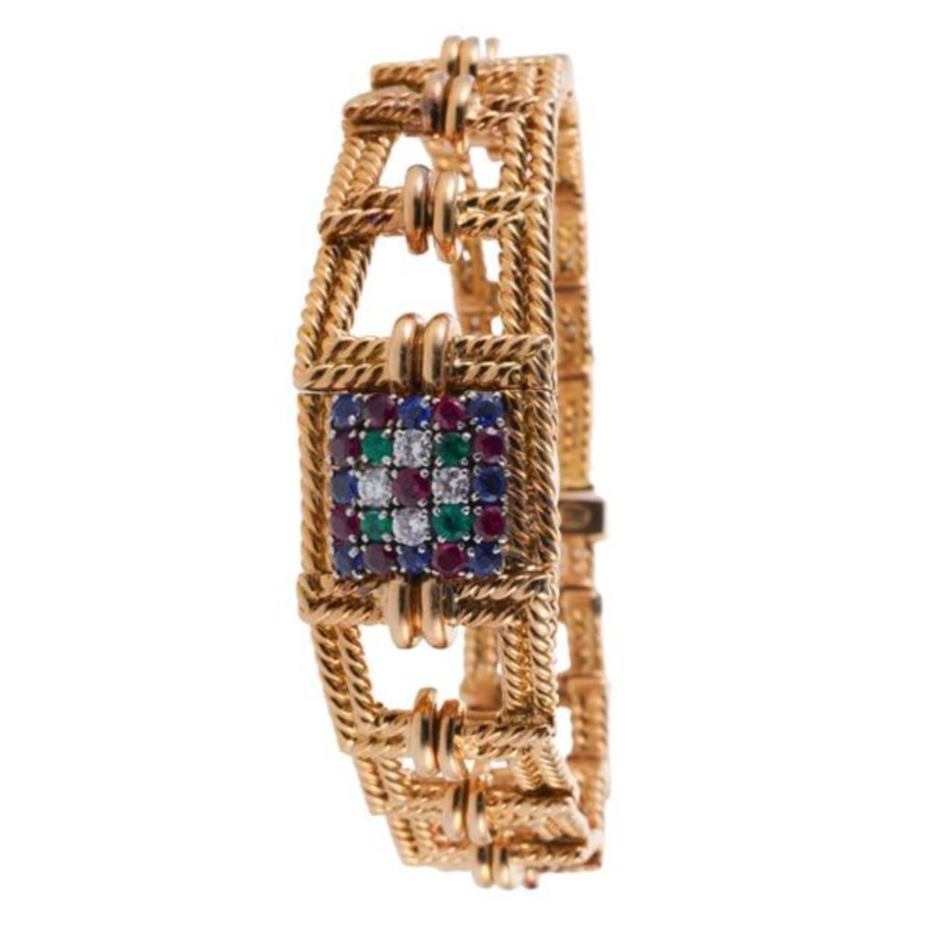 Gubelin 1960s 18k Gold Diamond Gemstone Bracelet Watch