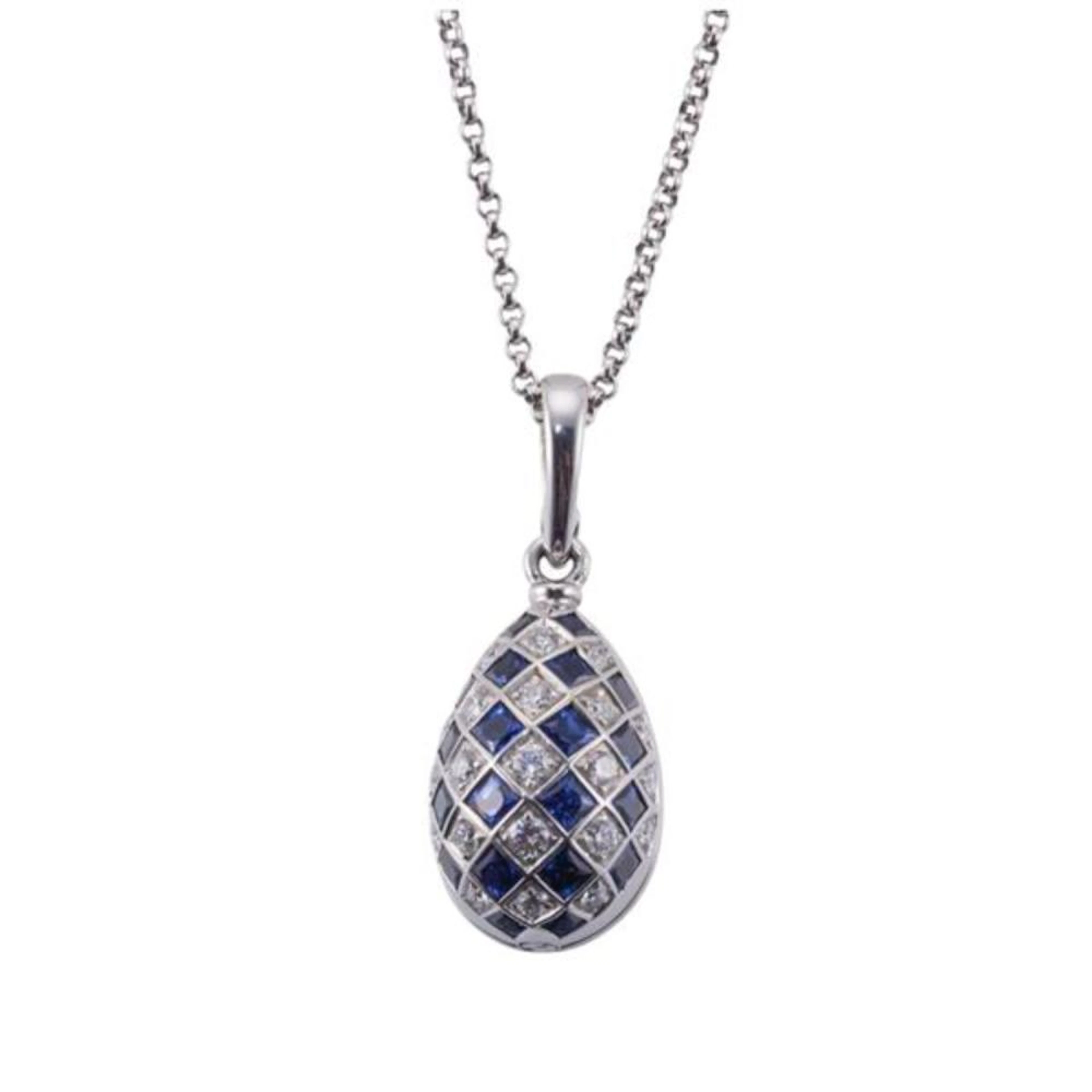 Faberge 18k Gold Diamond Sapphire Enamel Pendant Necklace