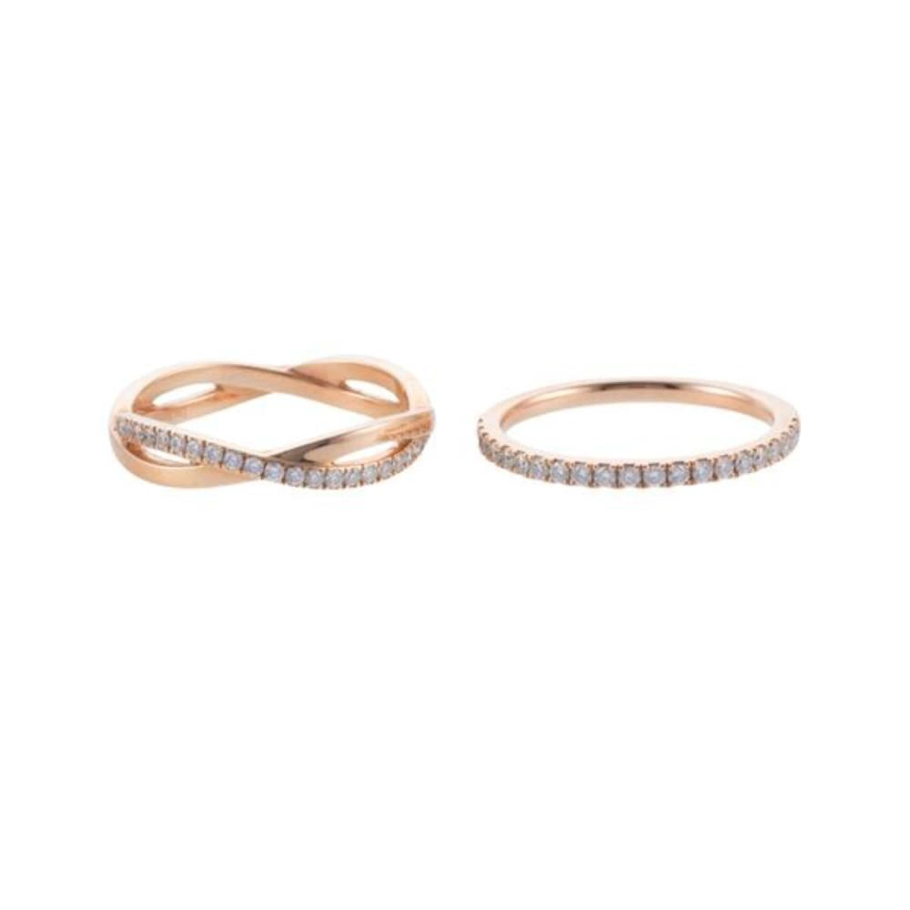 De Beers 18k Rose Gold Diamond Stackable Band Ring Set