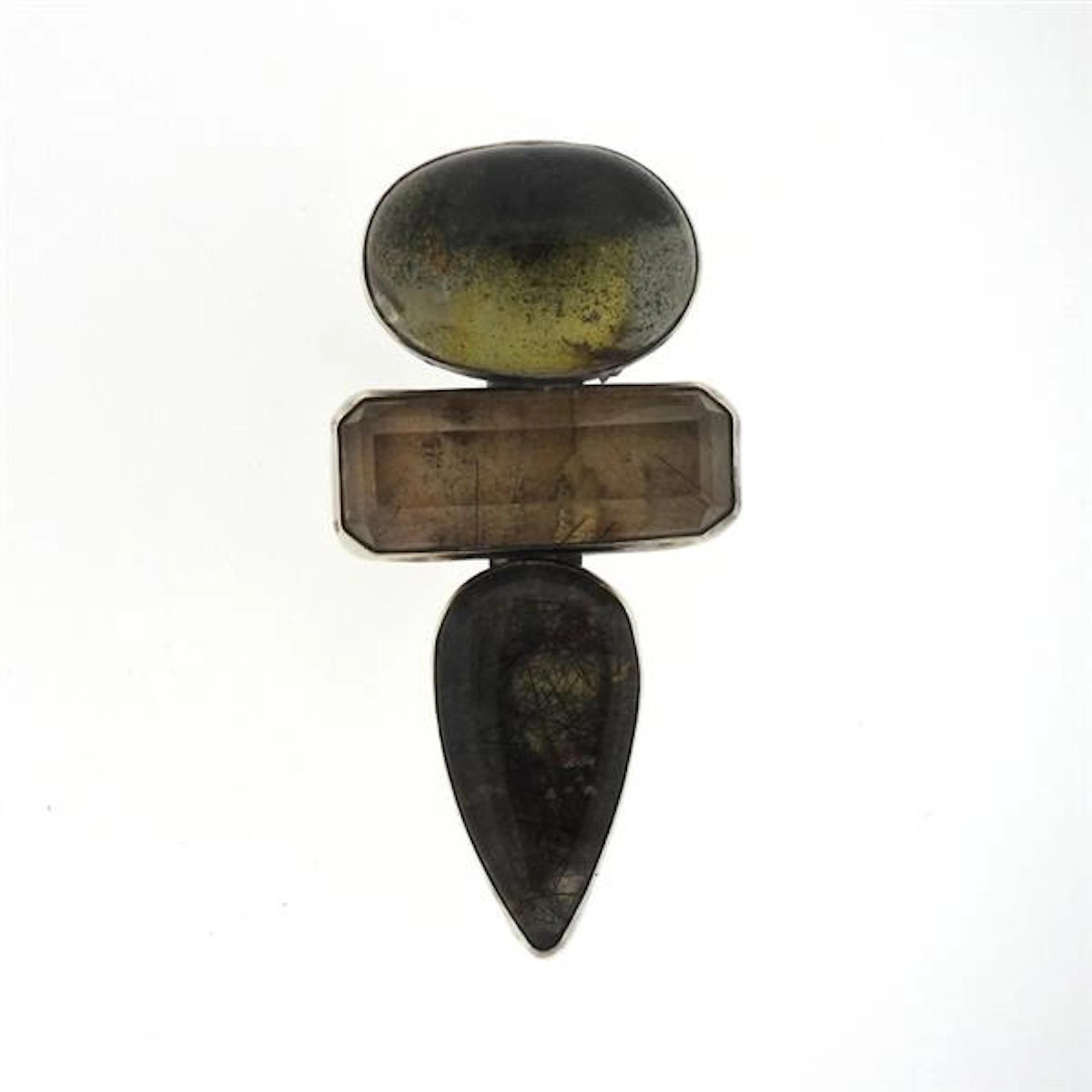 Rebecca Collins Multi Color Gemstones Silver Brooch Pin