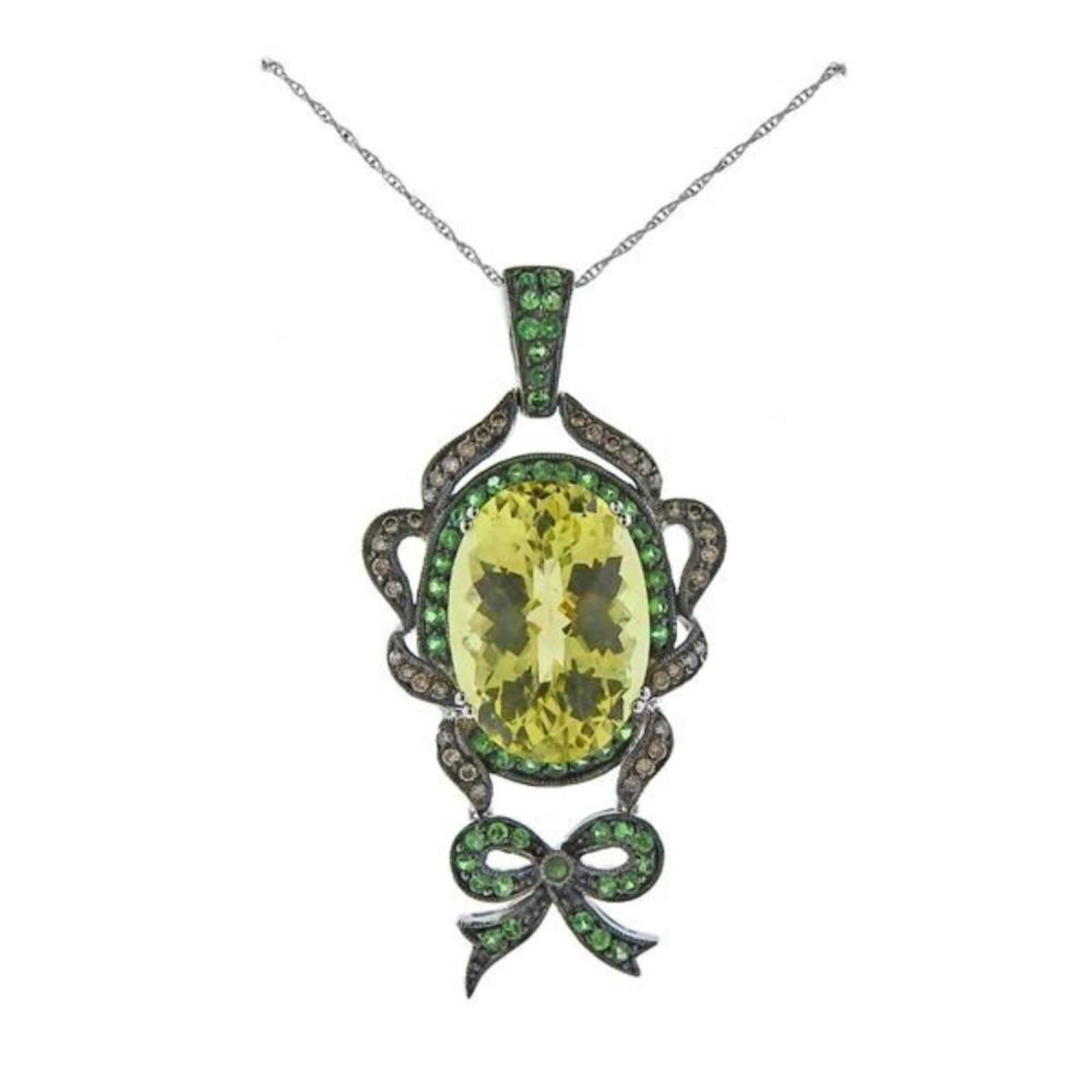 Le Vian LeVian 14k Gold Diamond Quartz Tsavorite Pendant Necklace