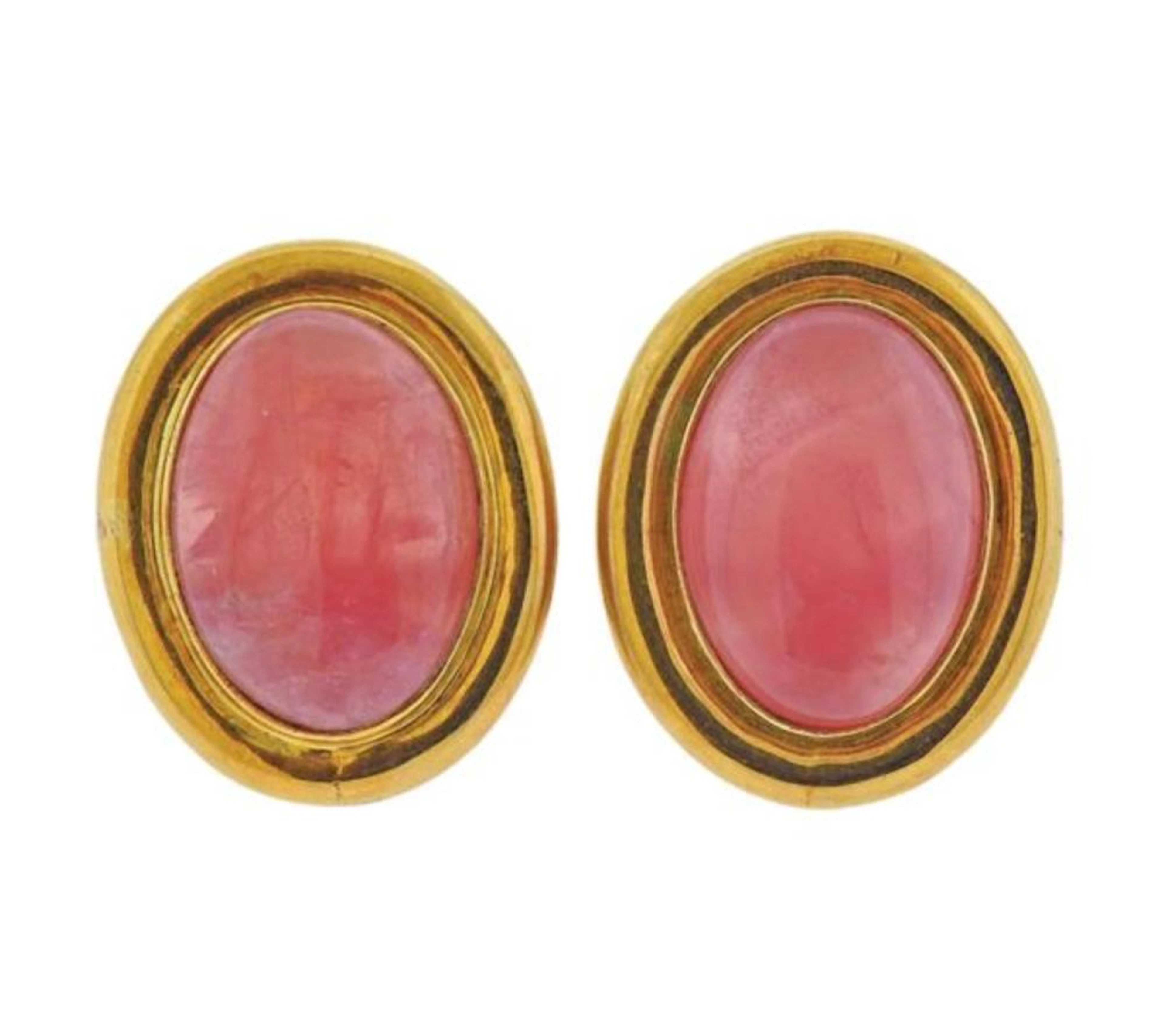 18K Gold Rhodochrosite Earrings