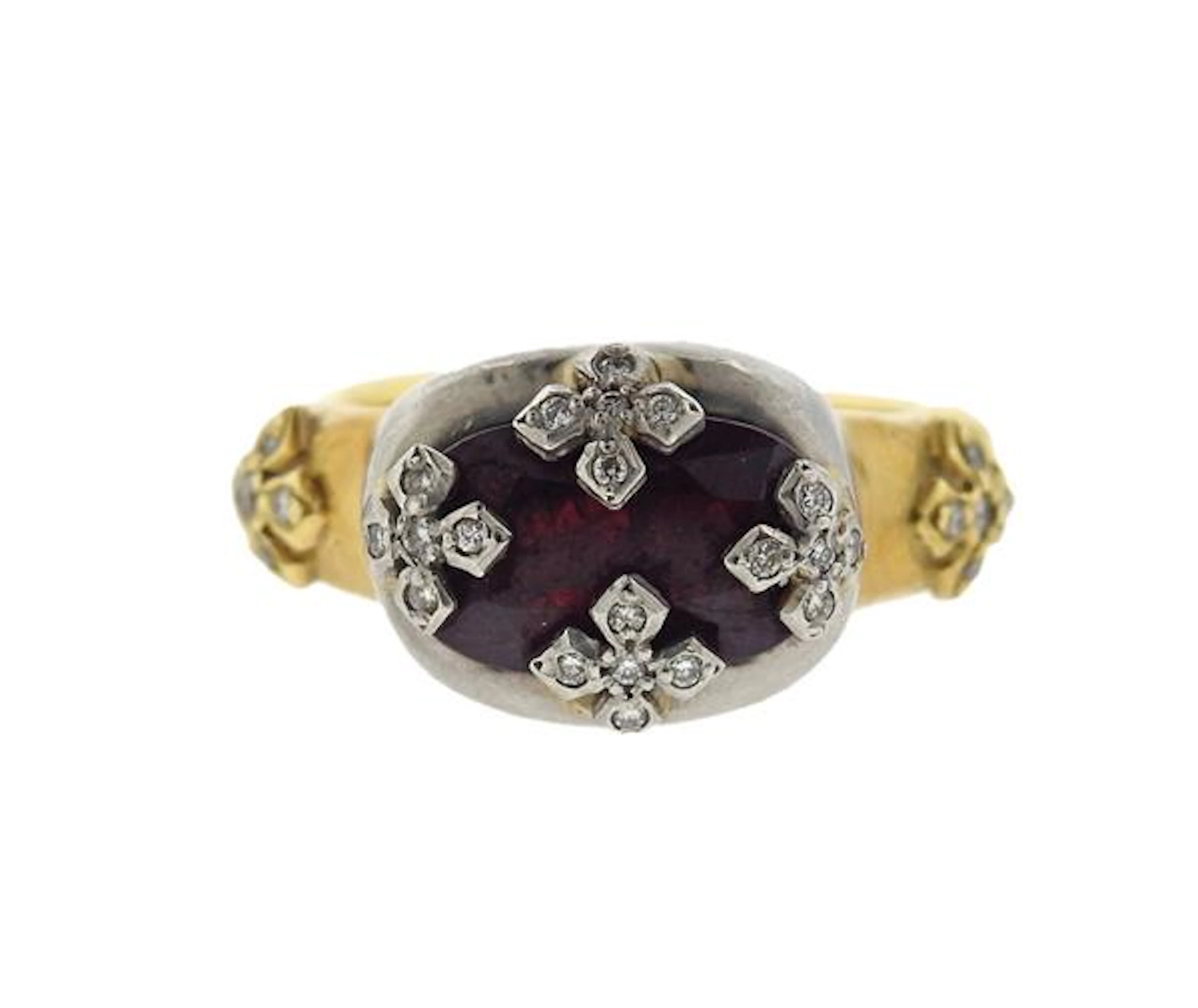 Loree Rodkin 18K Gold Platinum Diamond Red Stone Ring