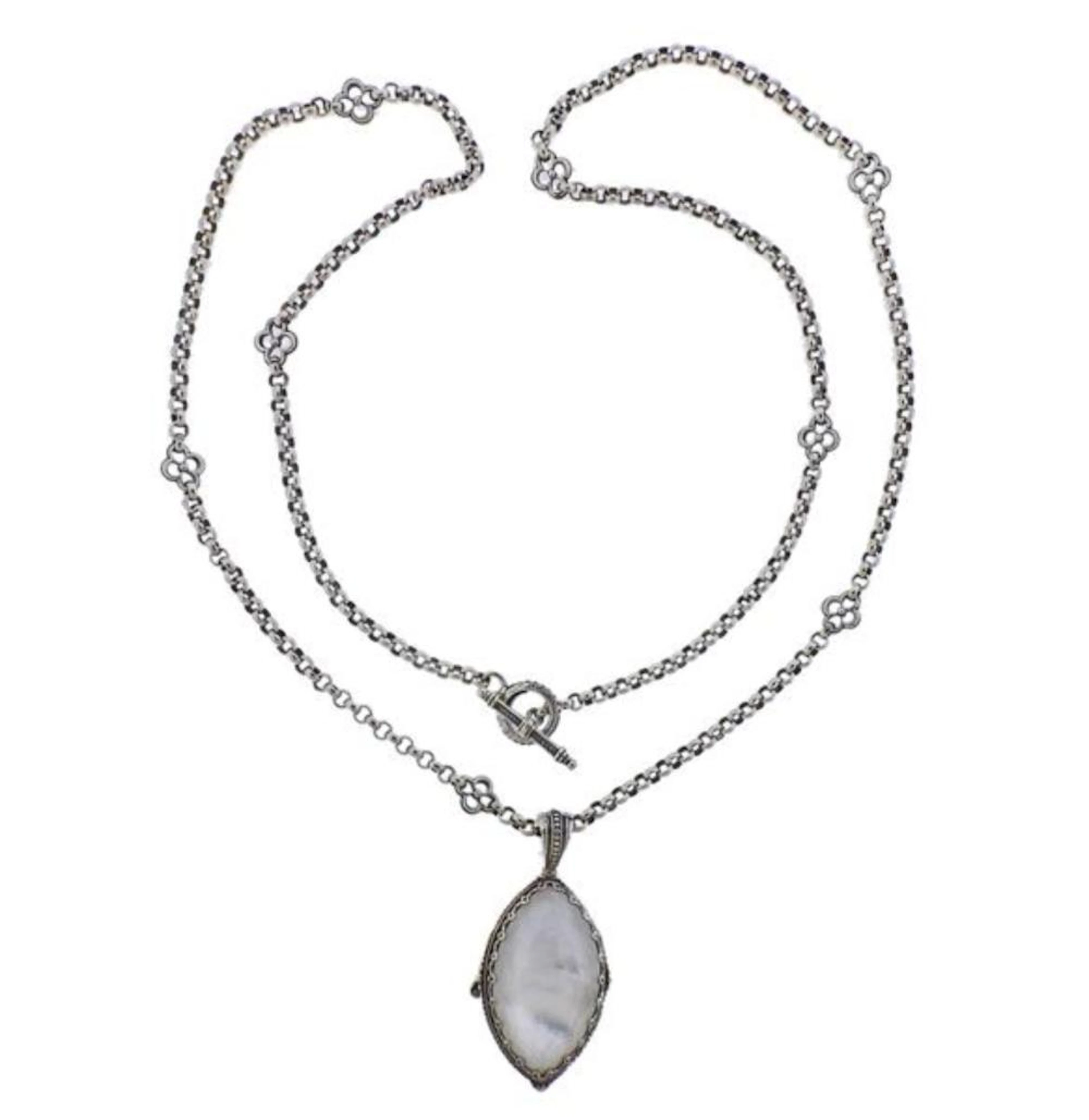 Konstantino Silver Moonstone MOP Locket Pendant Necklace