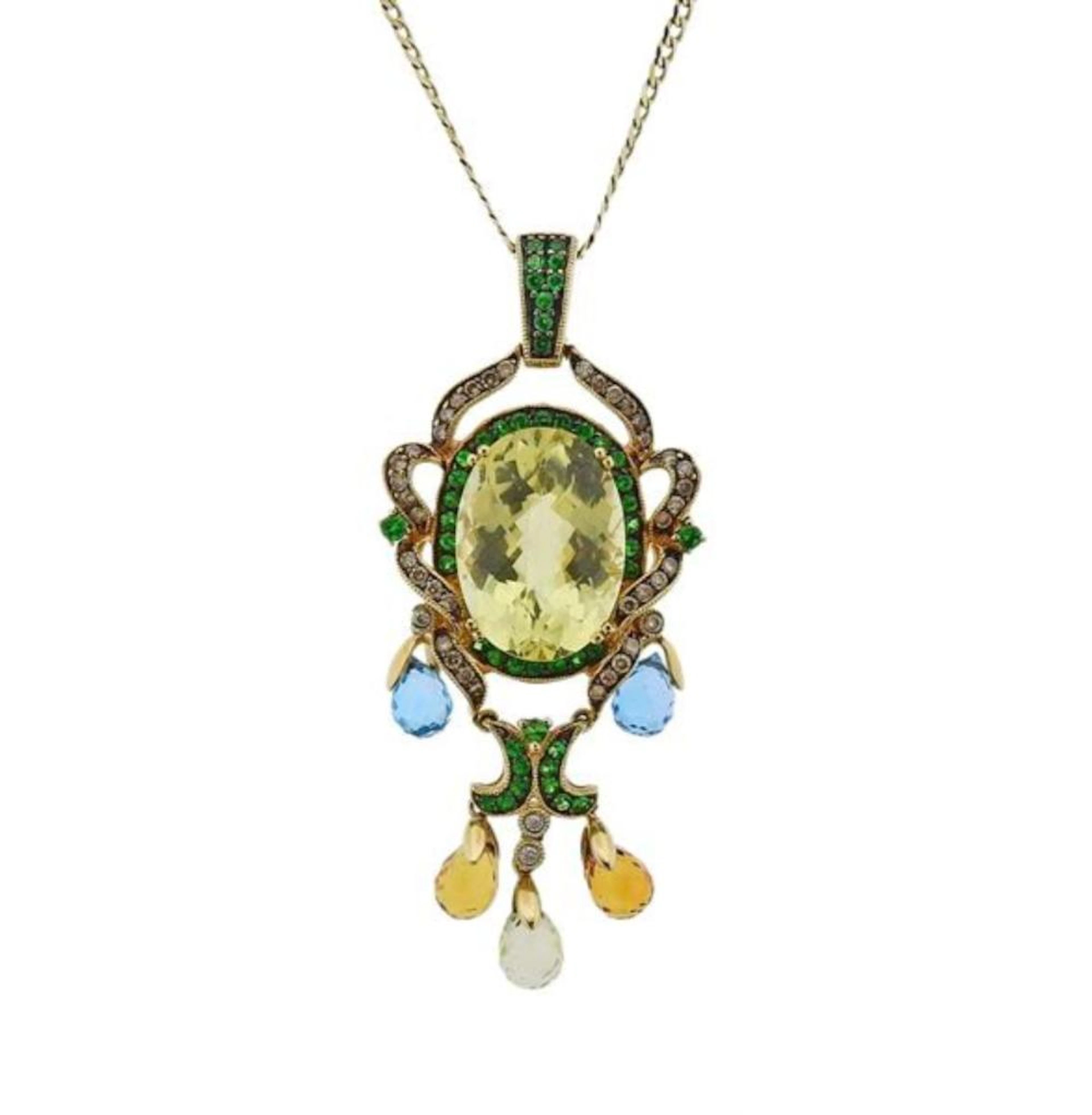 LeVian 14K Gold Diamond Gemstone Pendant on 14K Gold Necklace