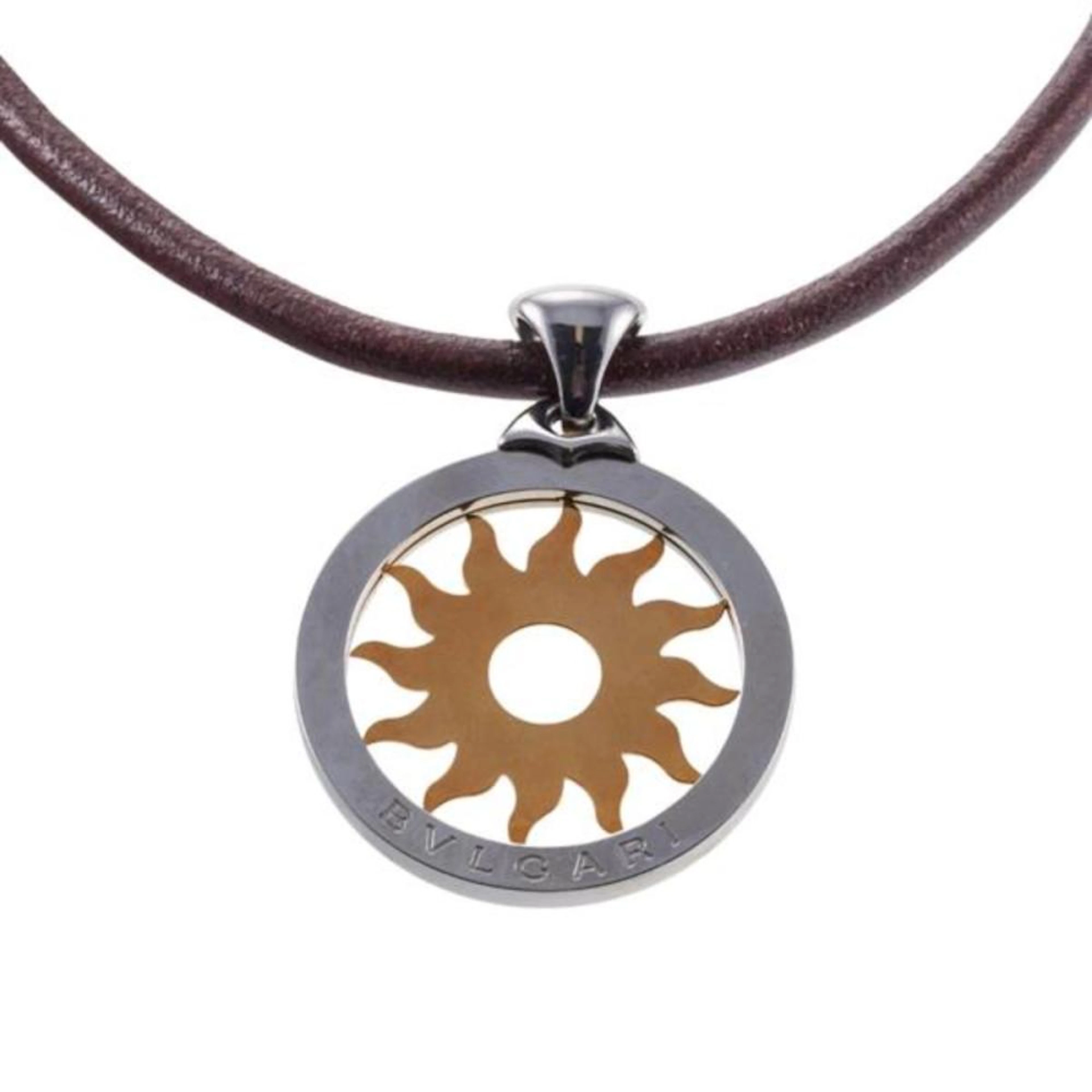 Bvlgari Bulgari Tondo 18k Gold Steel Sun Pendant Cord Necklace