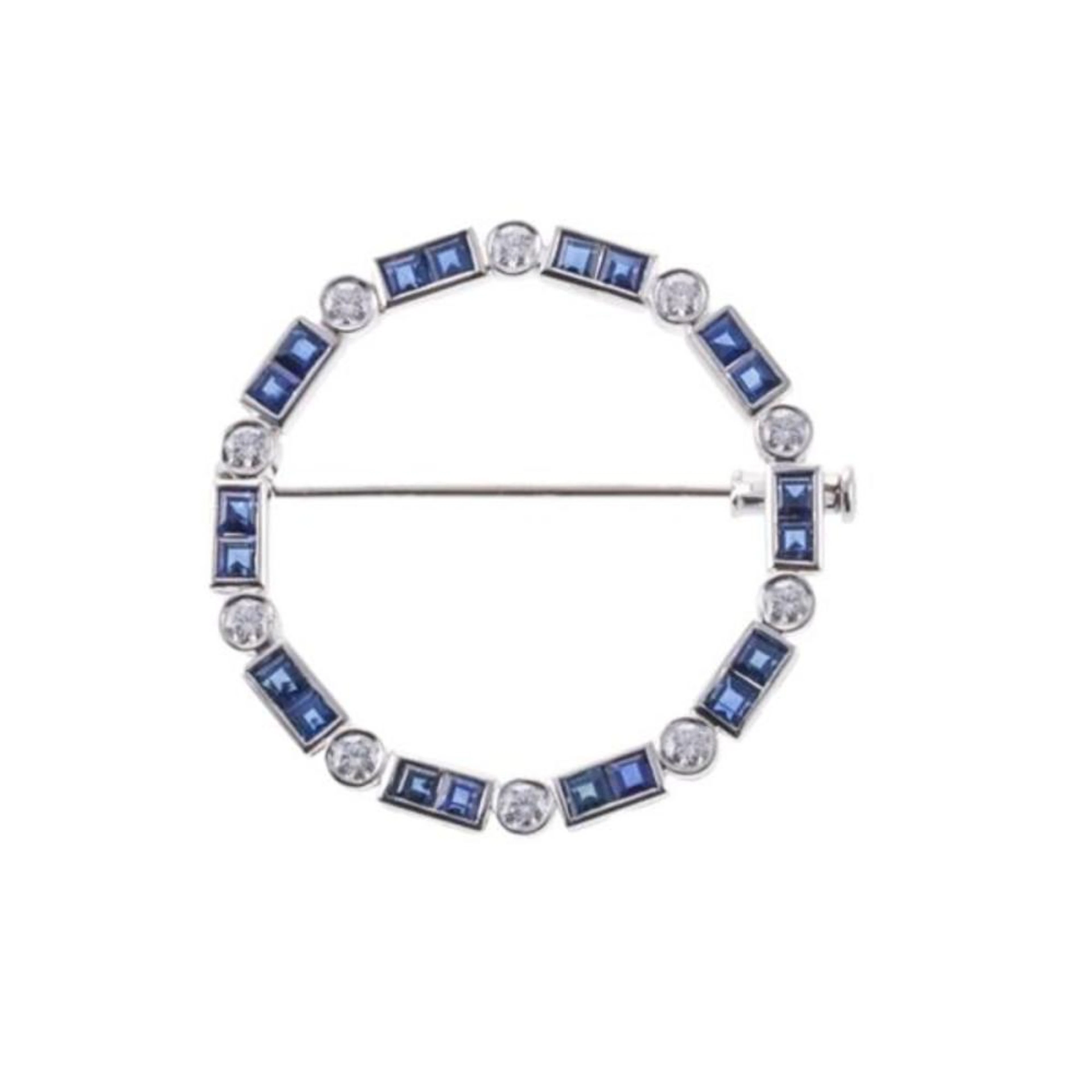 Platinum Diamond Sapphire Brooch Pi