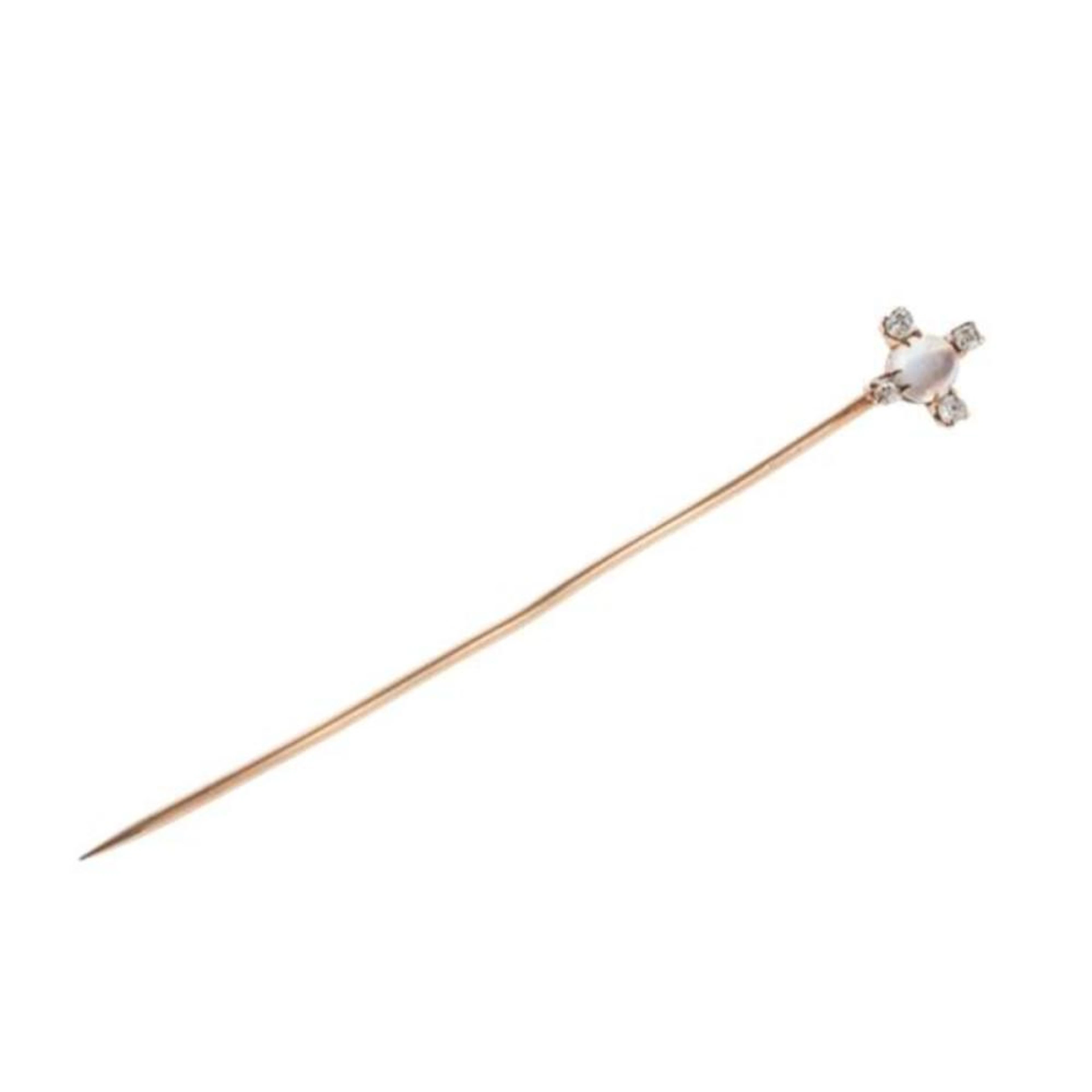 Antique 14k Gold Moonstone Diamond Stick Pi