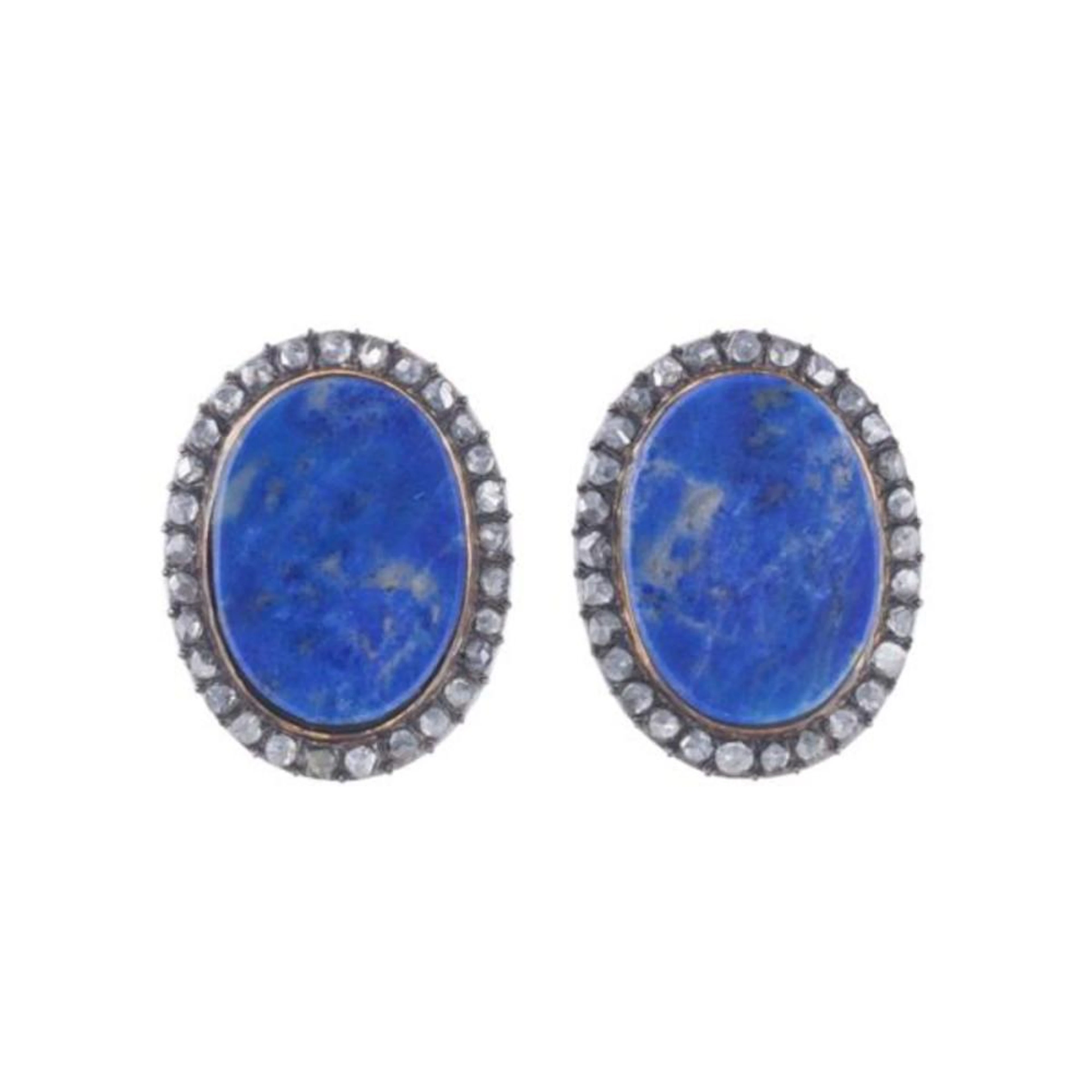 18k Gold Silver Diamond Azurite Earrings