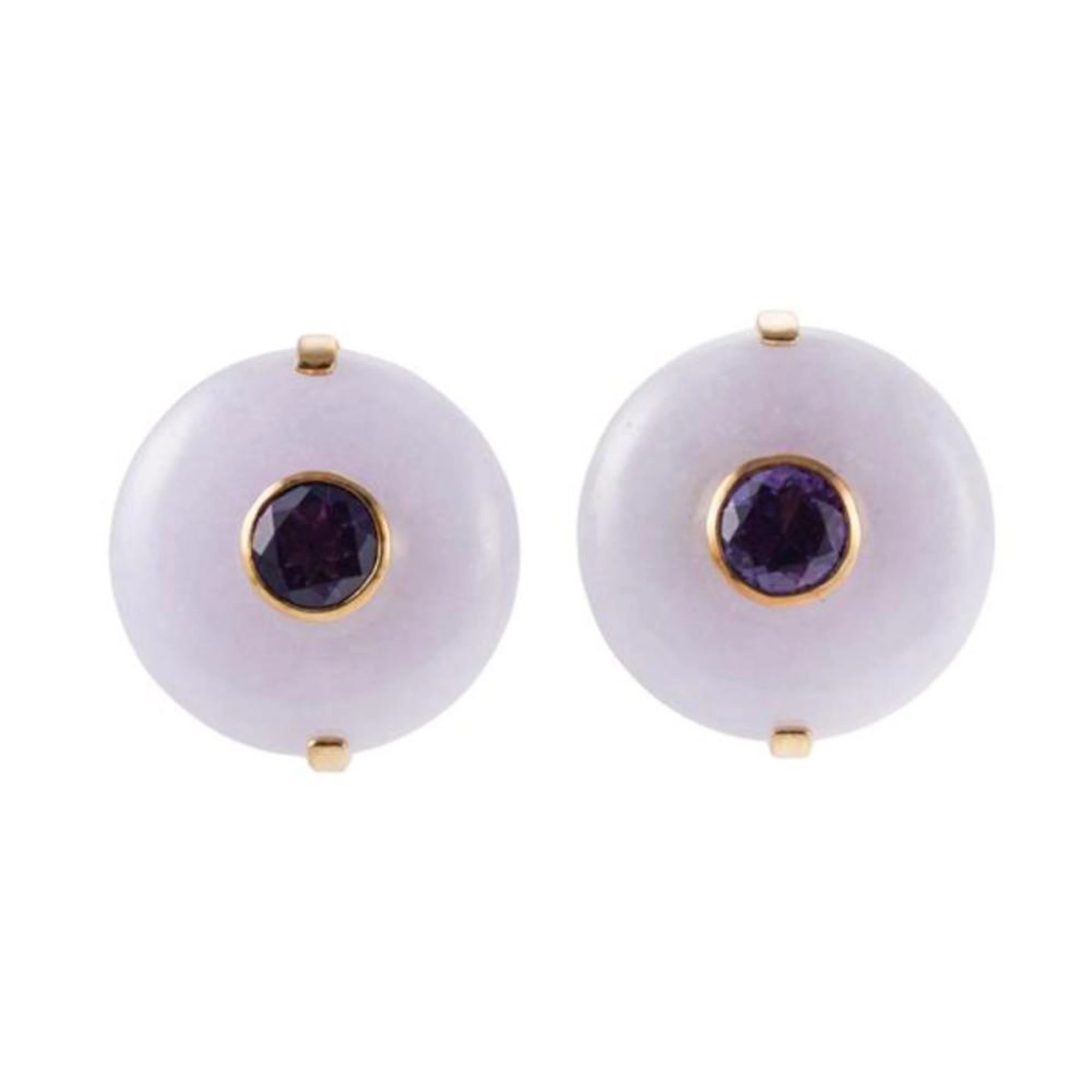 18k Gold Amethyst Jade Earrings