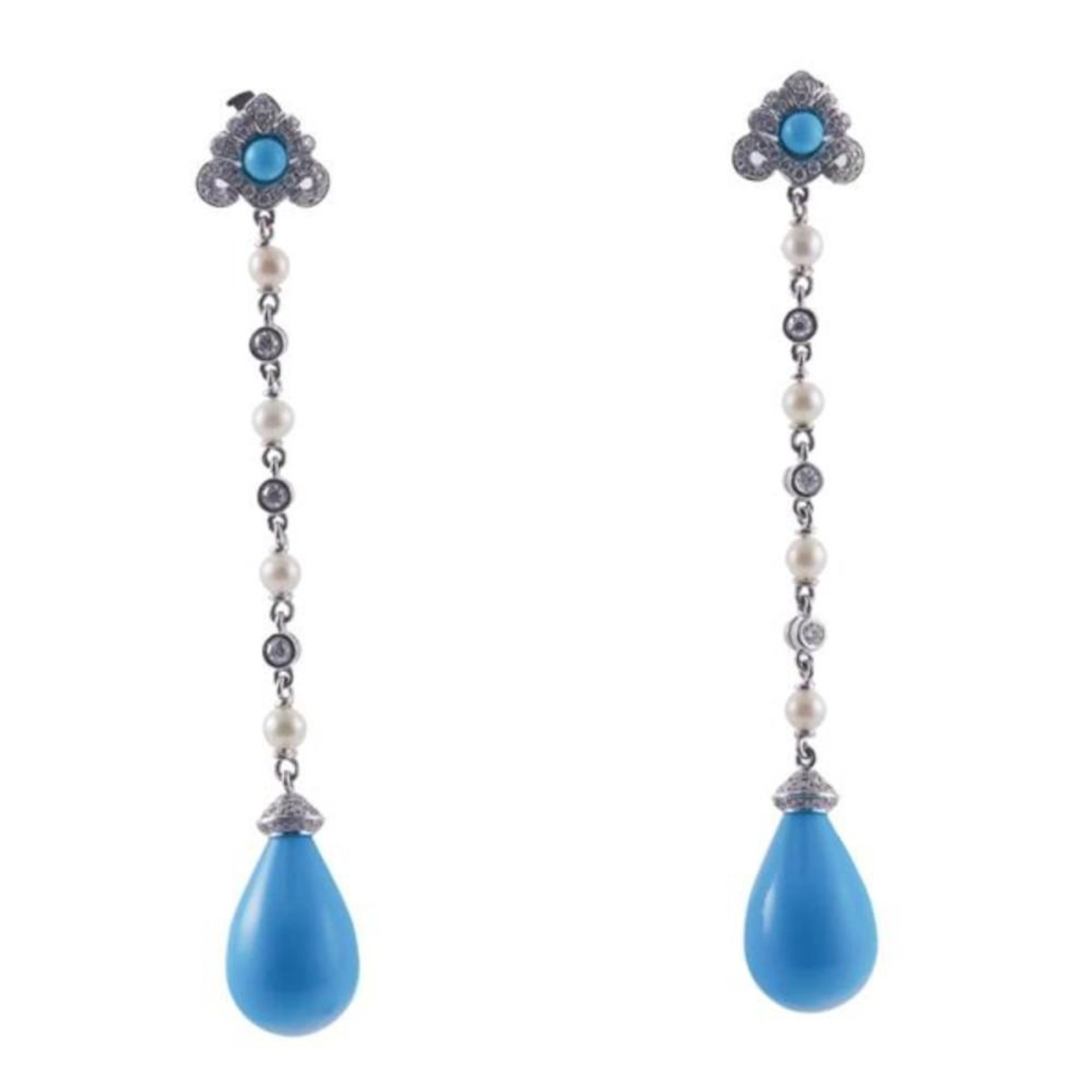 18k Gold Diamond Pearl Drop Earrings