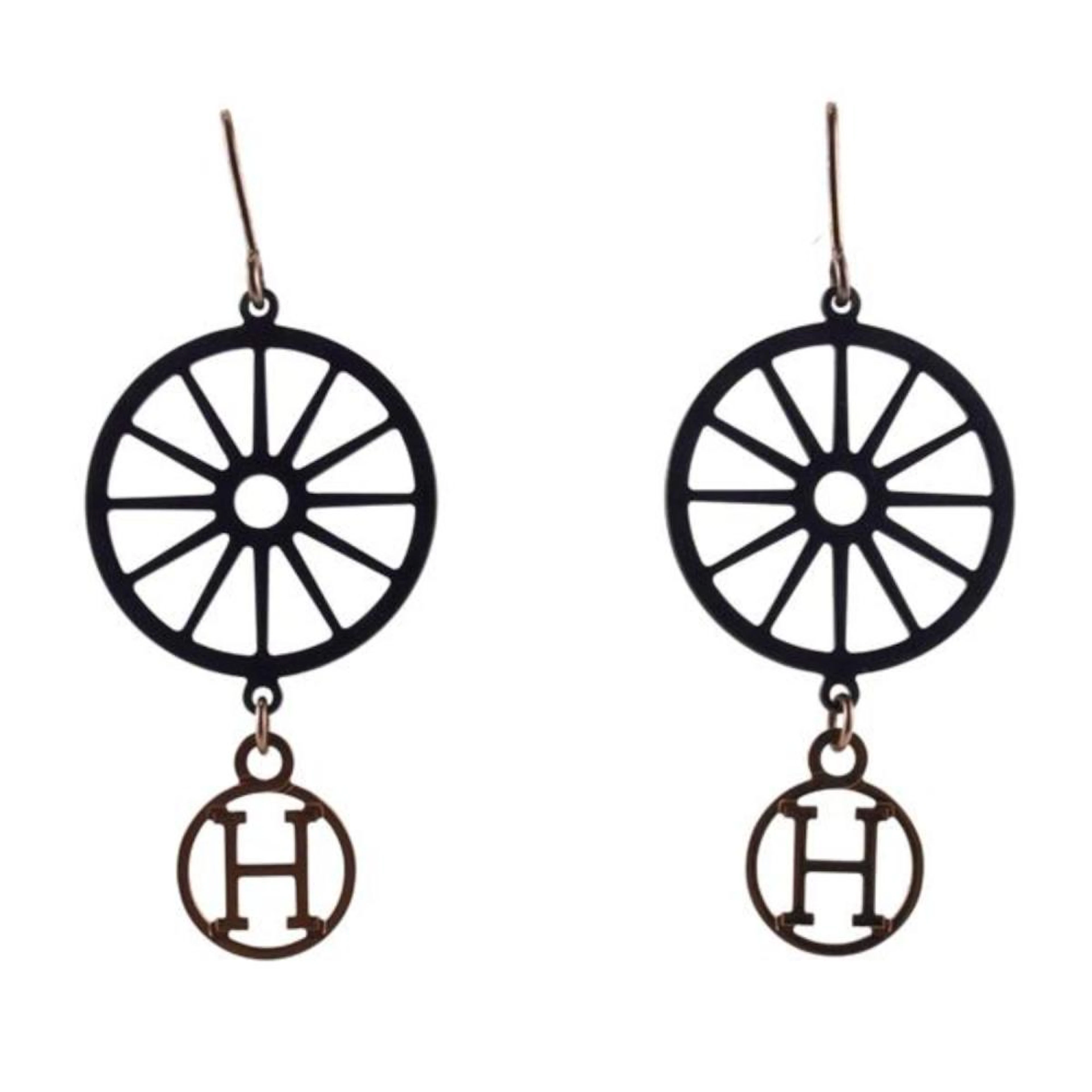 Hermes Sterling Silver 18K Rose Gold Crazy Caleche Earrings