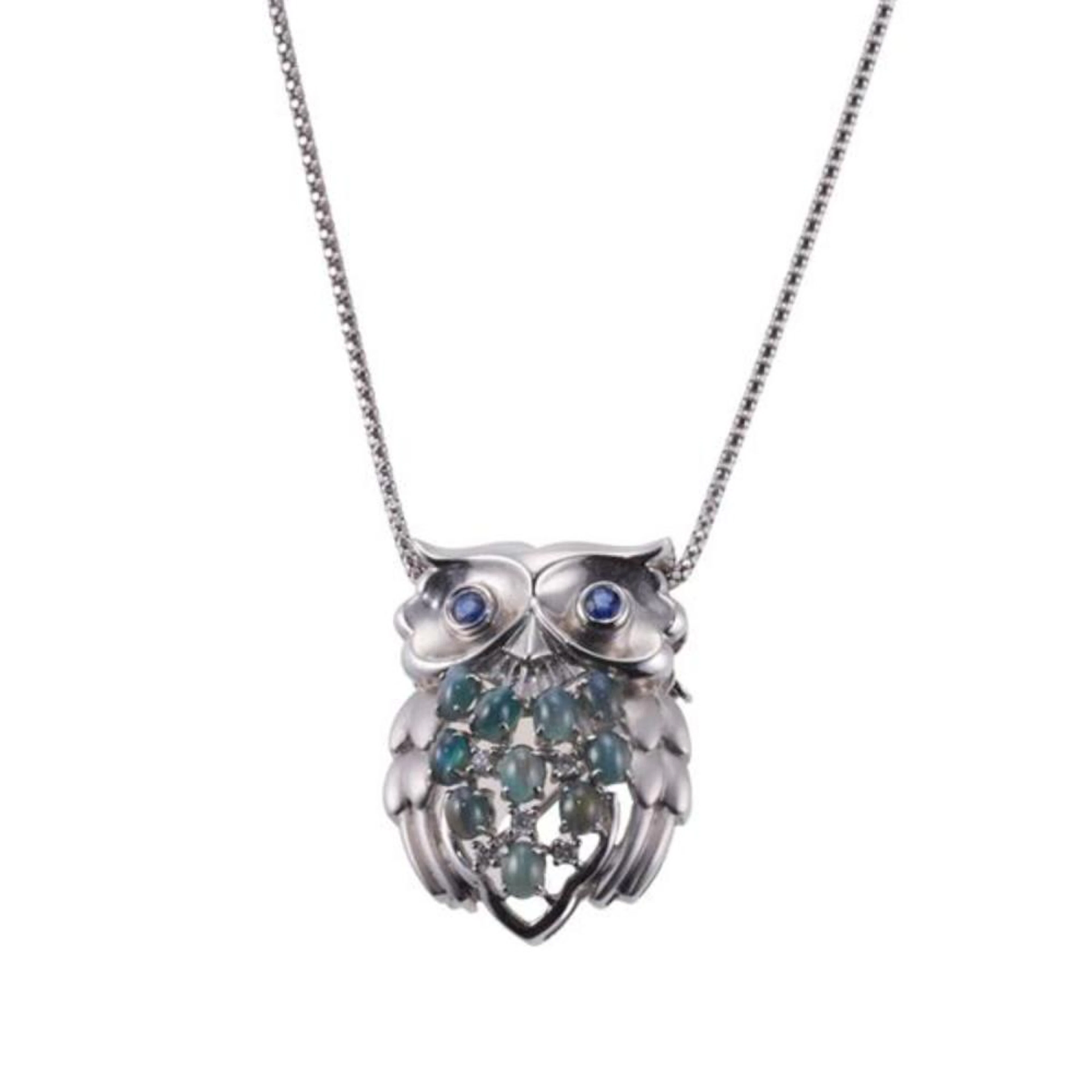 18k Gold Sapphire Alexandrite Owl Brooch Pendant Necklace