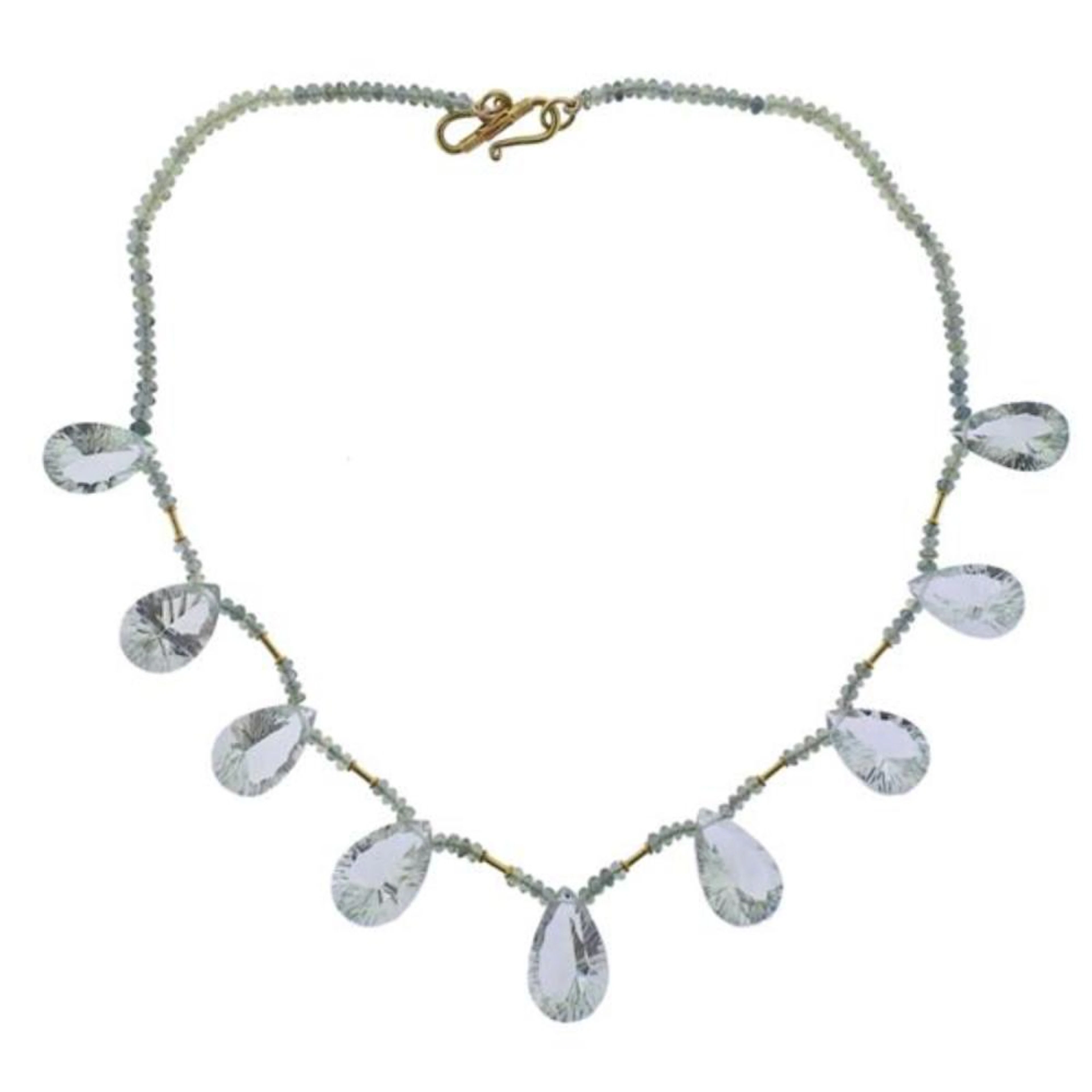 18k Gold Prehnite Green Sapphire Necklace