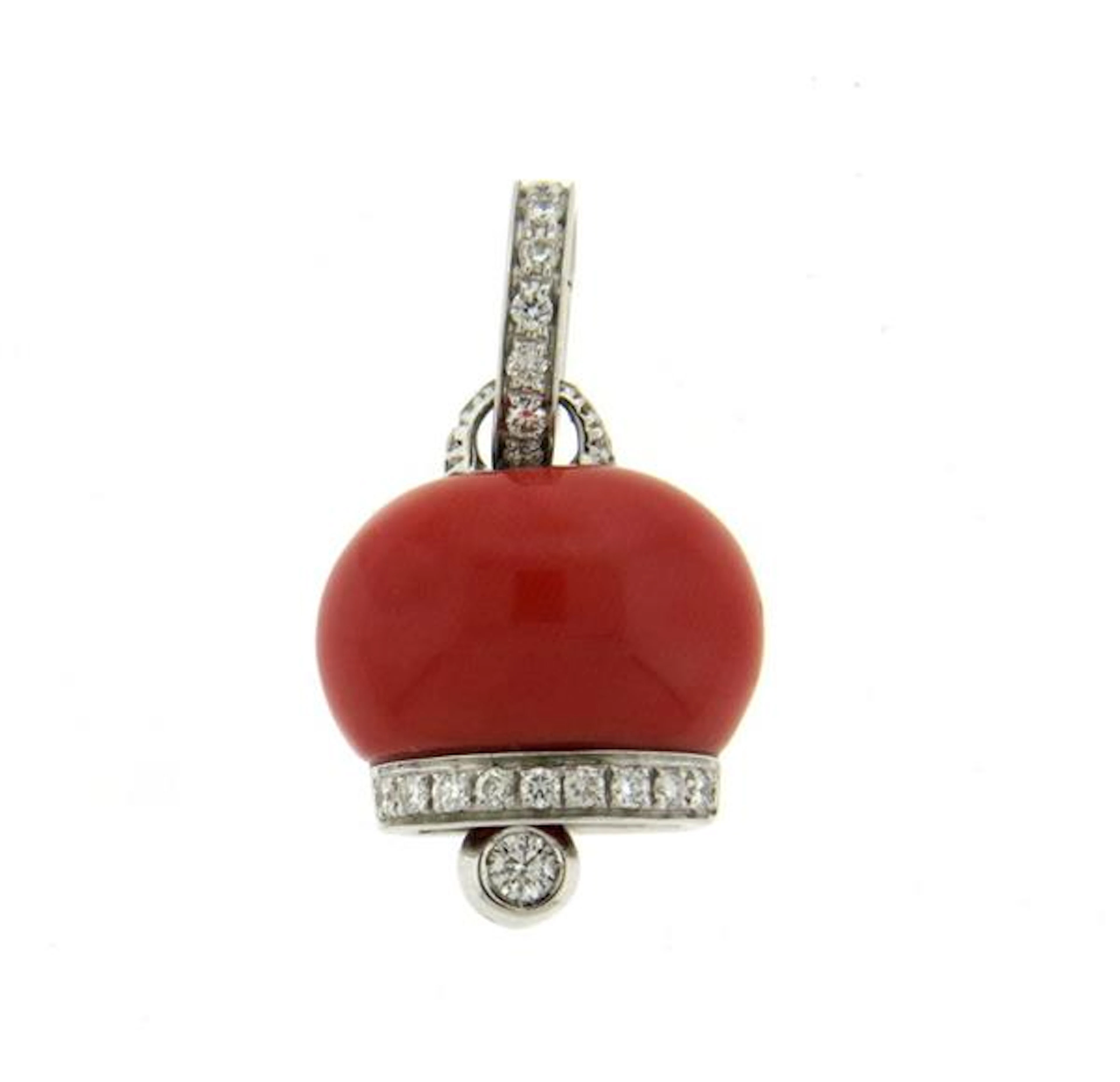 Chantecler 18K Gold Red Coral Diamond Bell Charm Pendant