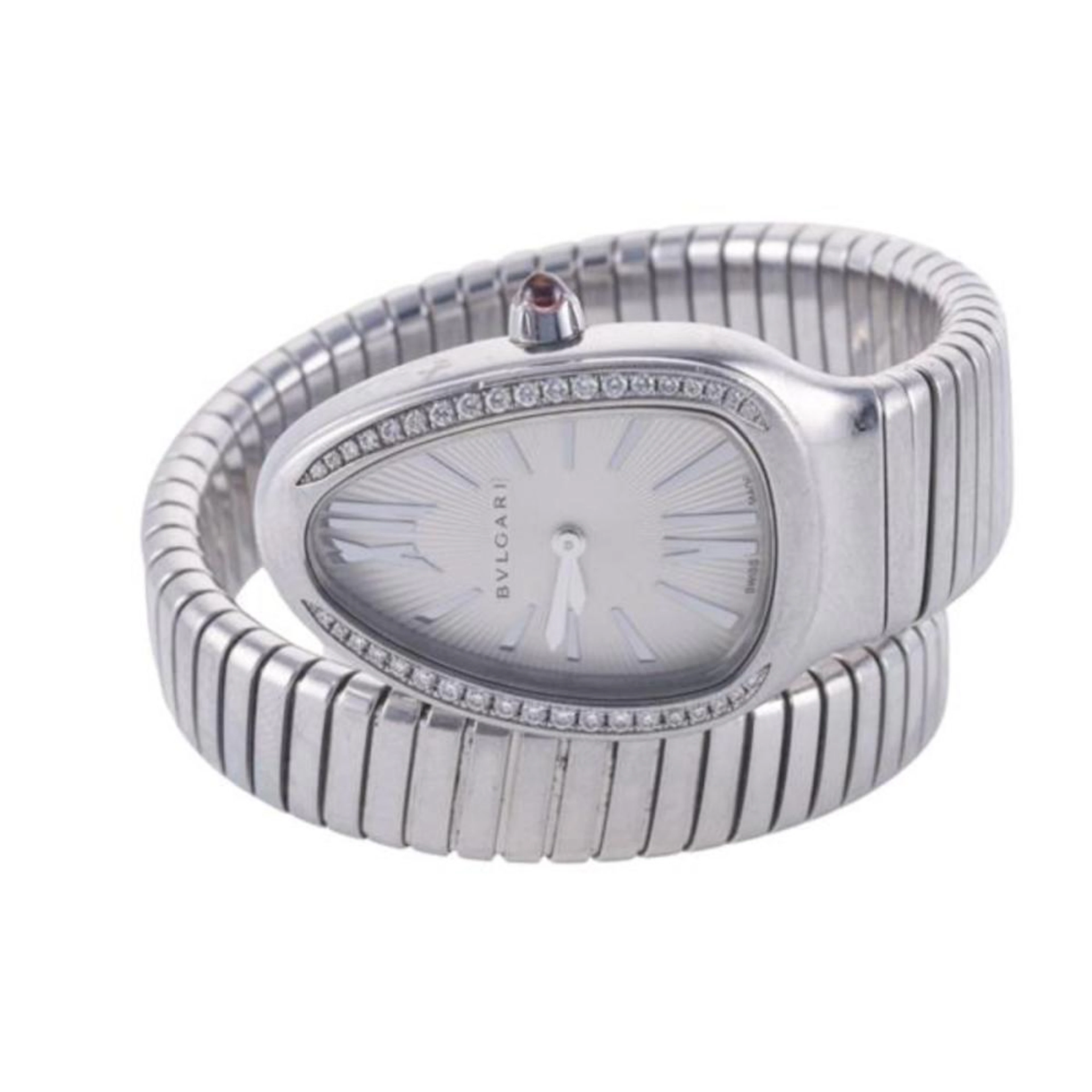 Bvlgari Bulgari Tubogas Serpenti Diamond Steel Wrap Bracelet Watch SP35S