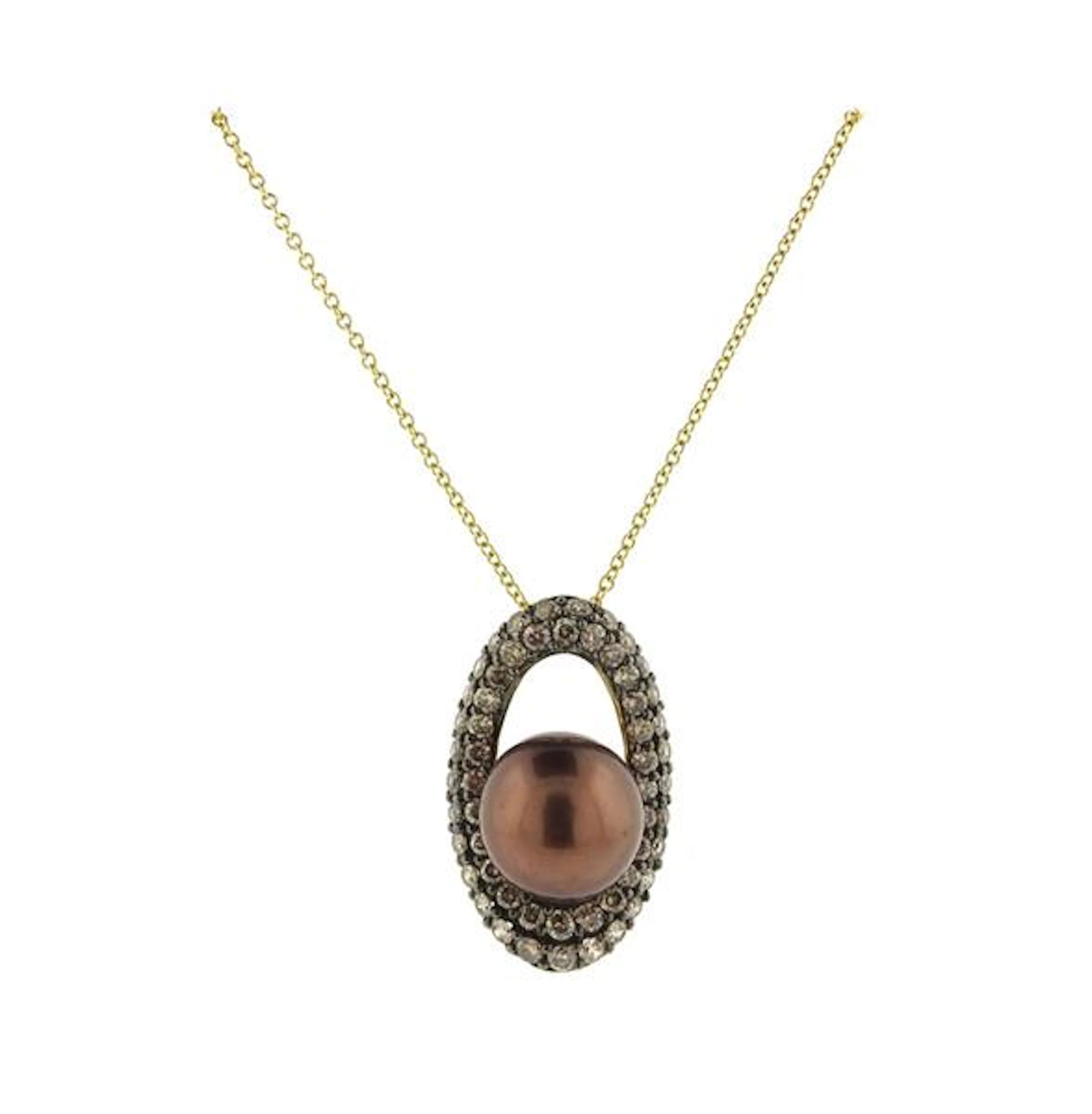 LeVian Le Vian 14k Gold Chocolate Diamond Pearl Necklace