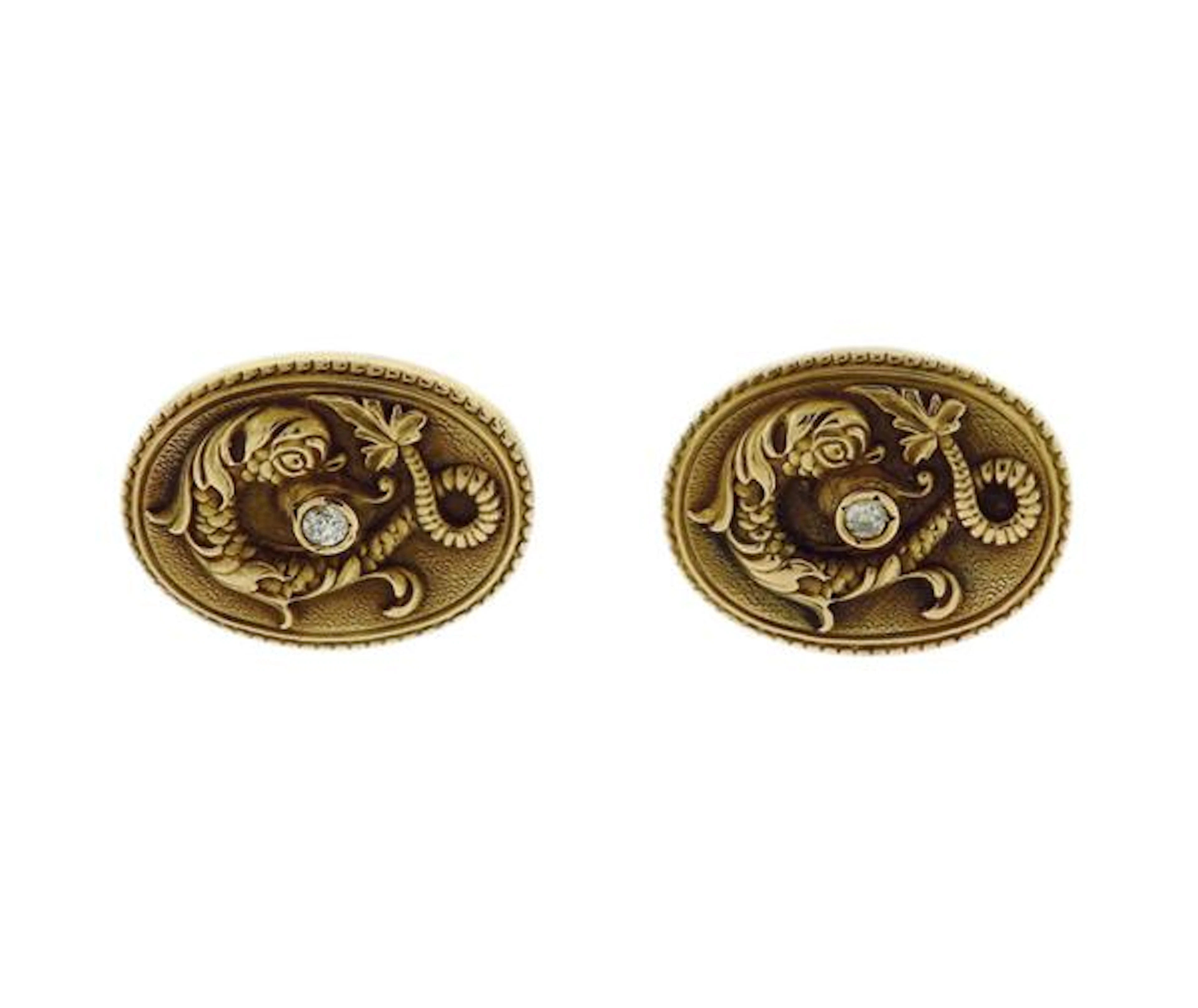 Antique Art Nouveau 14k Gold Diamond Cufflinks