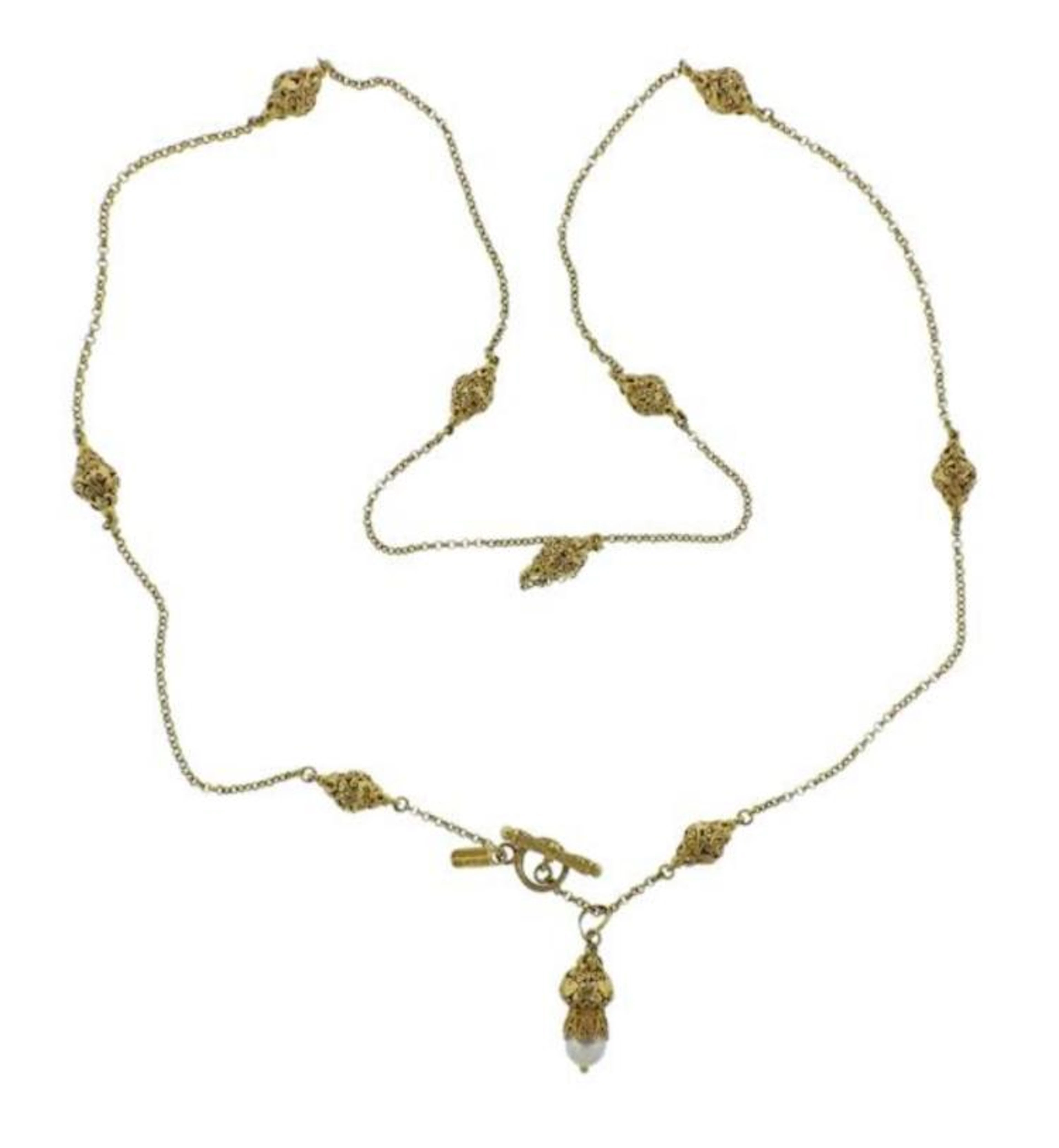 Konstantino 18k Gold Silver Long Station Pearl Necklace