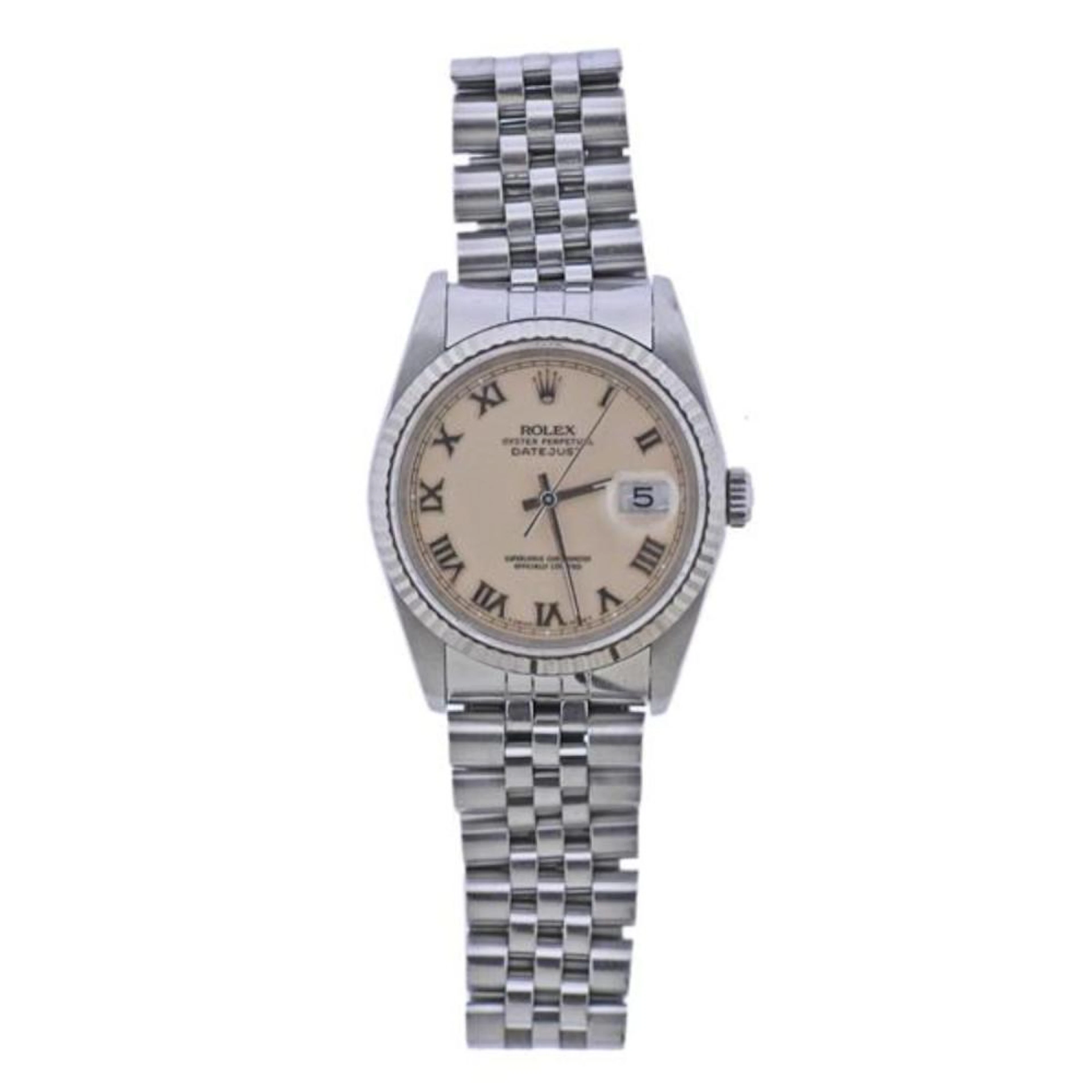 Rolex Datejust 18k Gold Steel Roman Markers Cream Dial Watch 16234