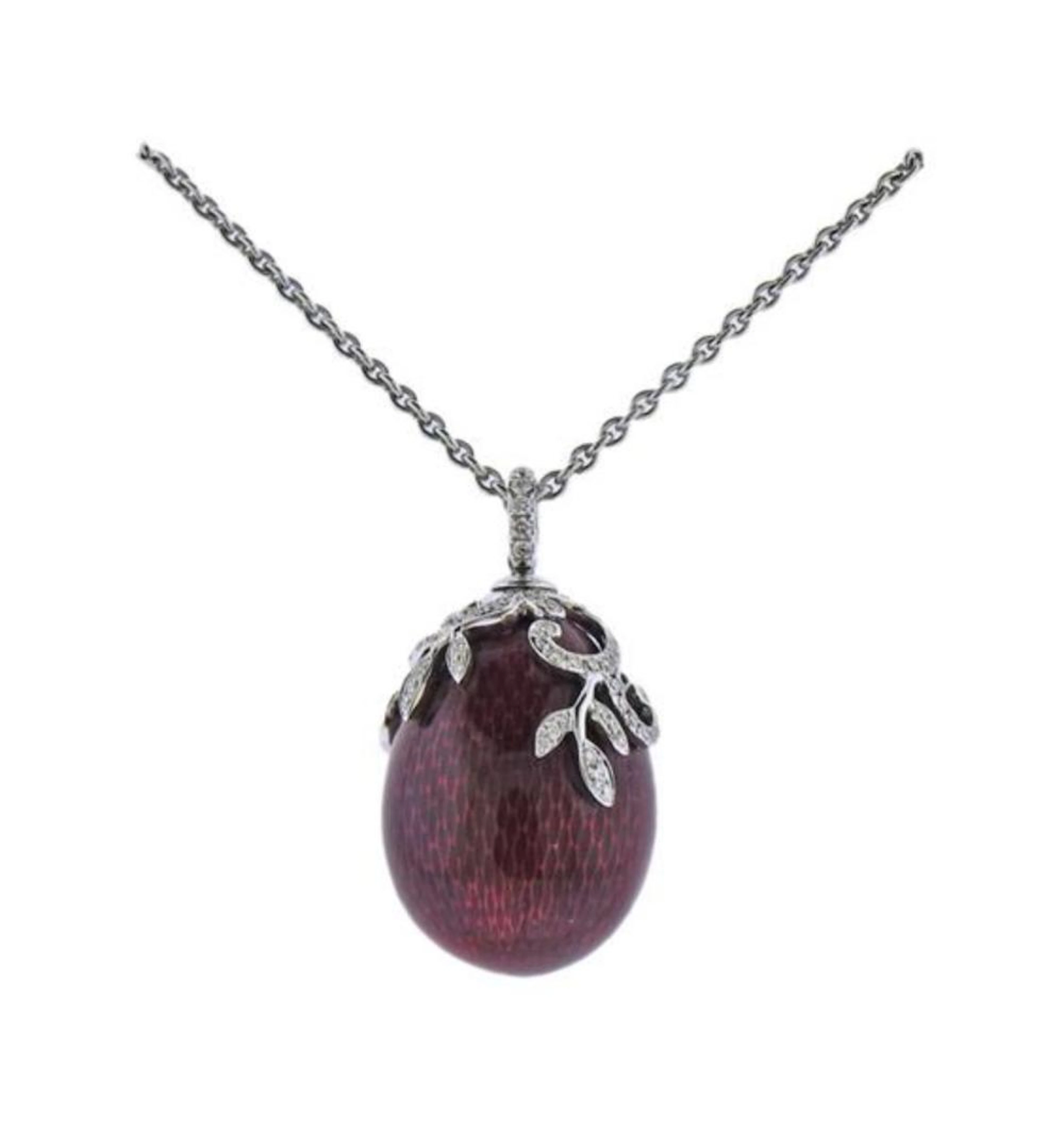 Faberge 18K Gold Diamond Enamel Egg Pendant Necklace