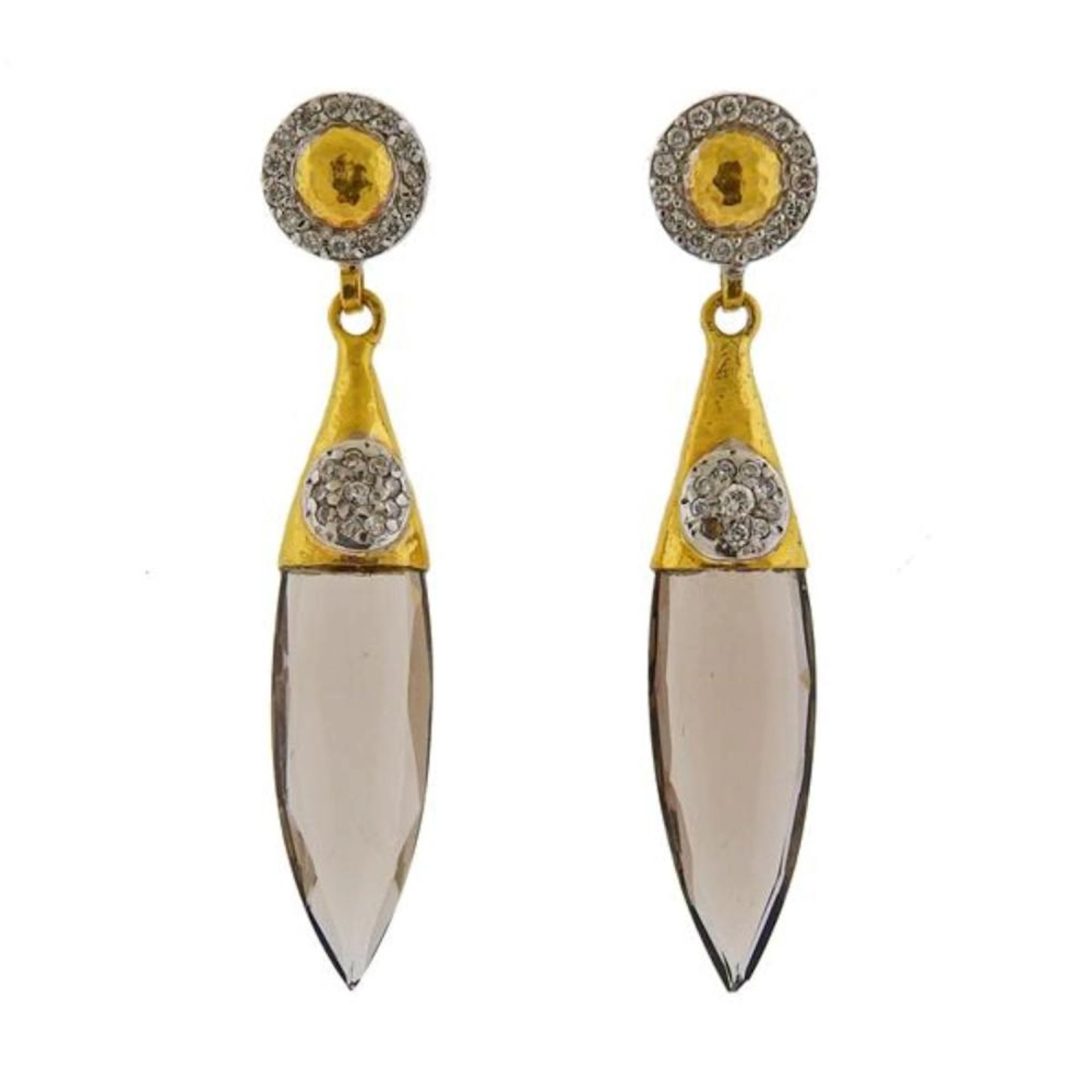 Gurhan Splash 24k 18k Gold Quartz Diamond Earrings