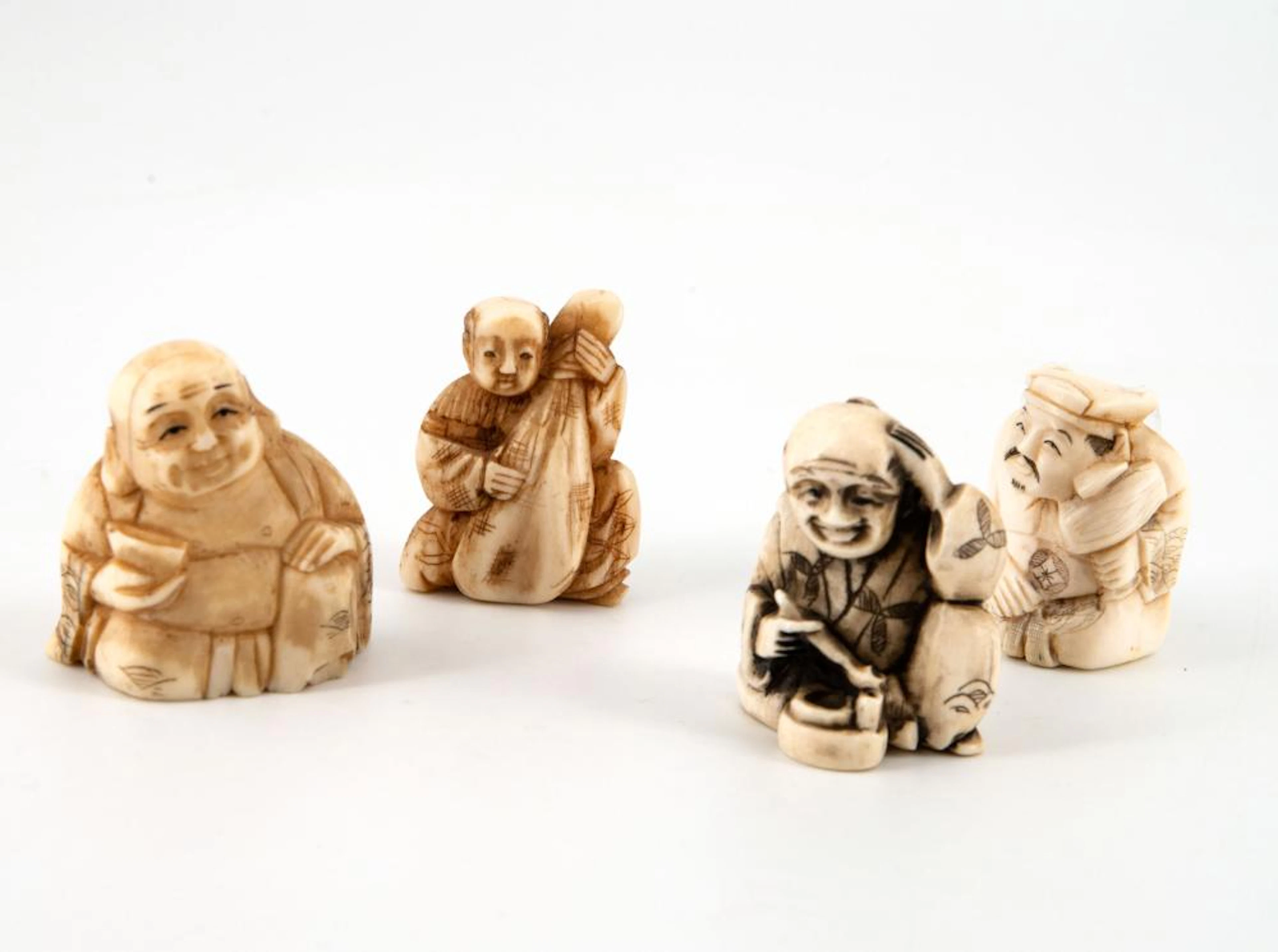FOUR CARVED KATABORI NETSUKE, JAPAN, 19TH CENTURY