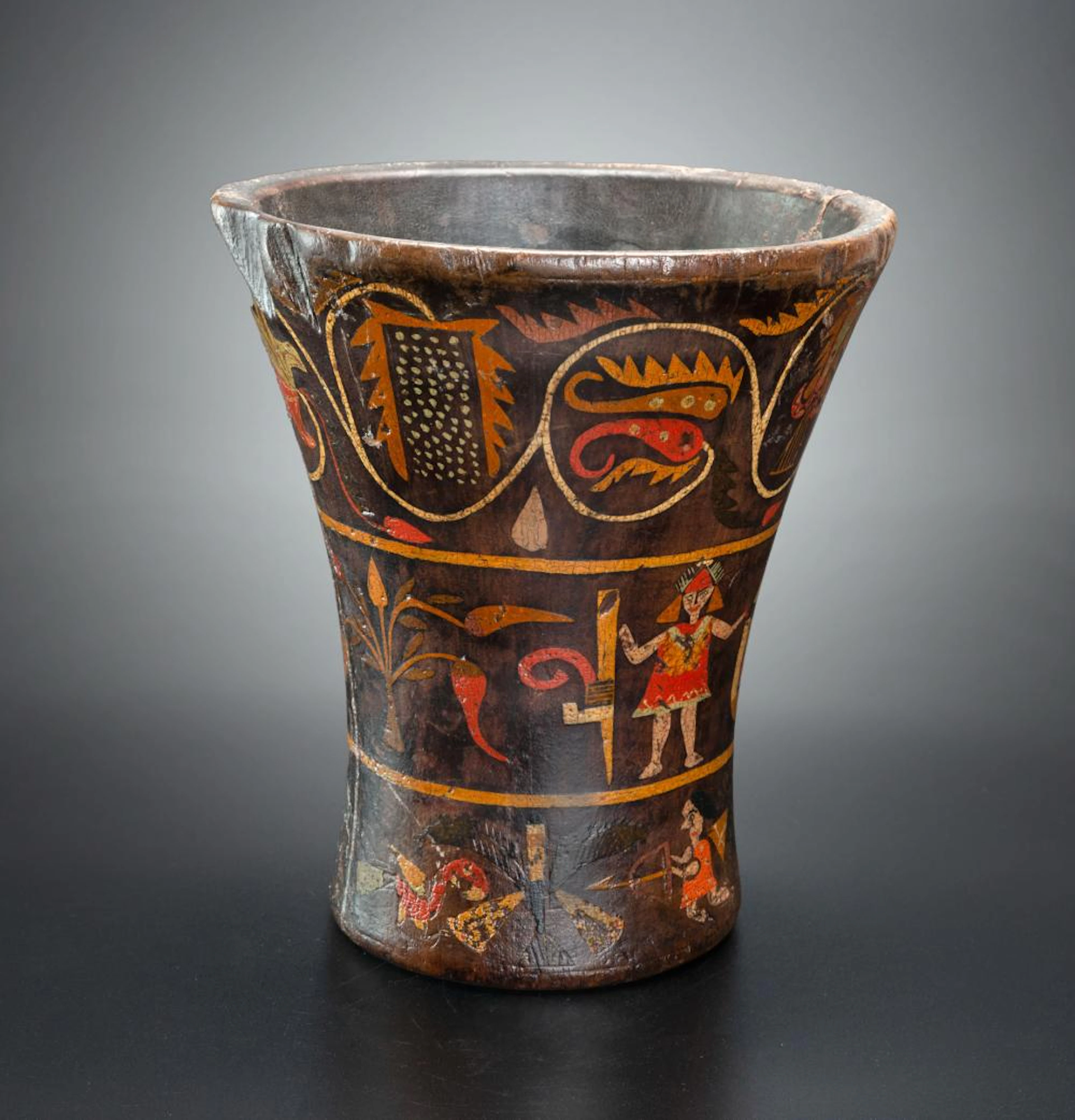 A Wooden Painted Quero, Colonial (?) Inca, Peru, 17-18th Century