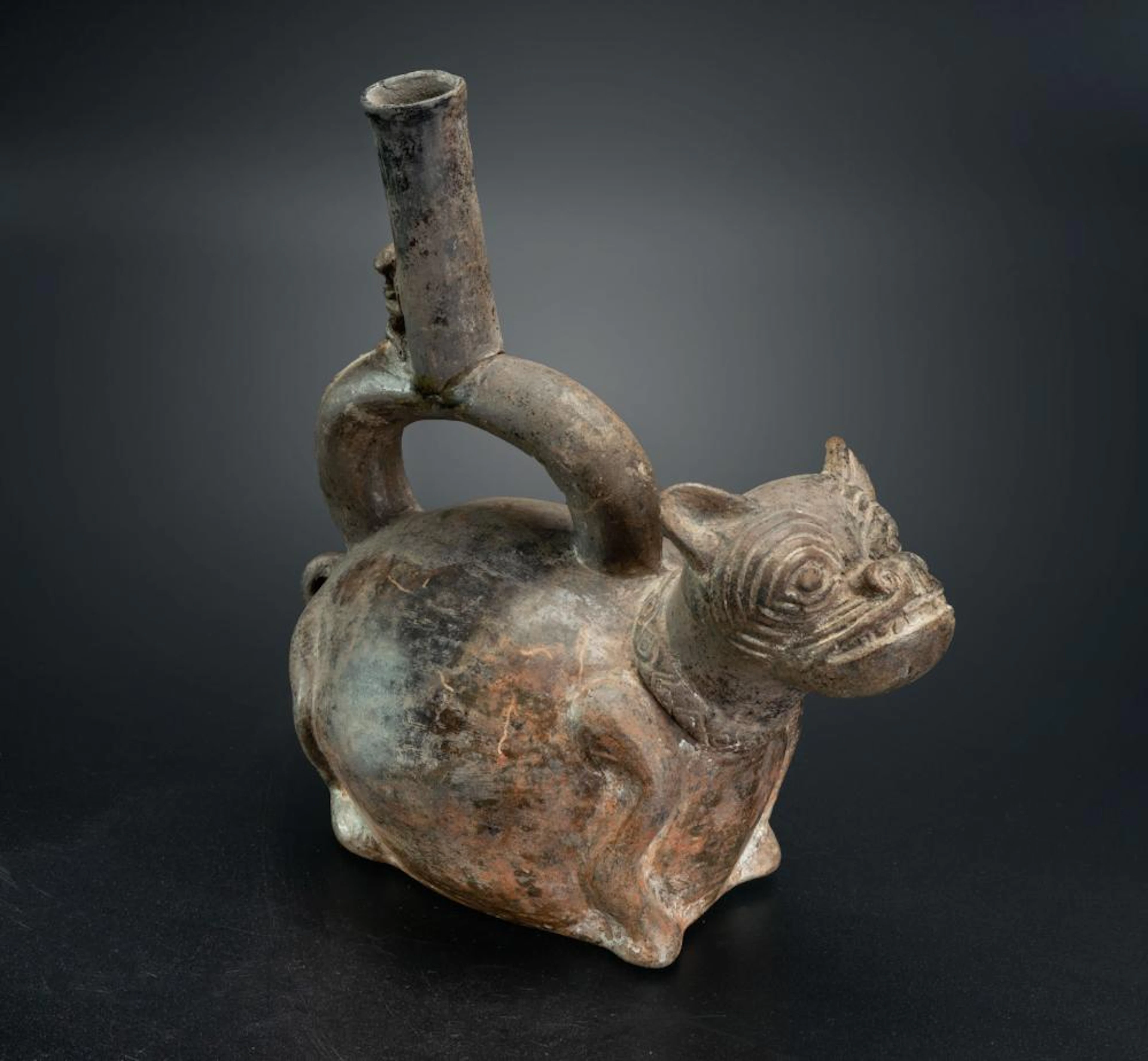 A Stirrup-Spout Effigy Bottle: Hairless Dog, Chimu, Peru, 900-1534 CE