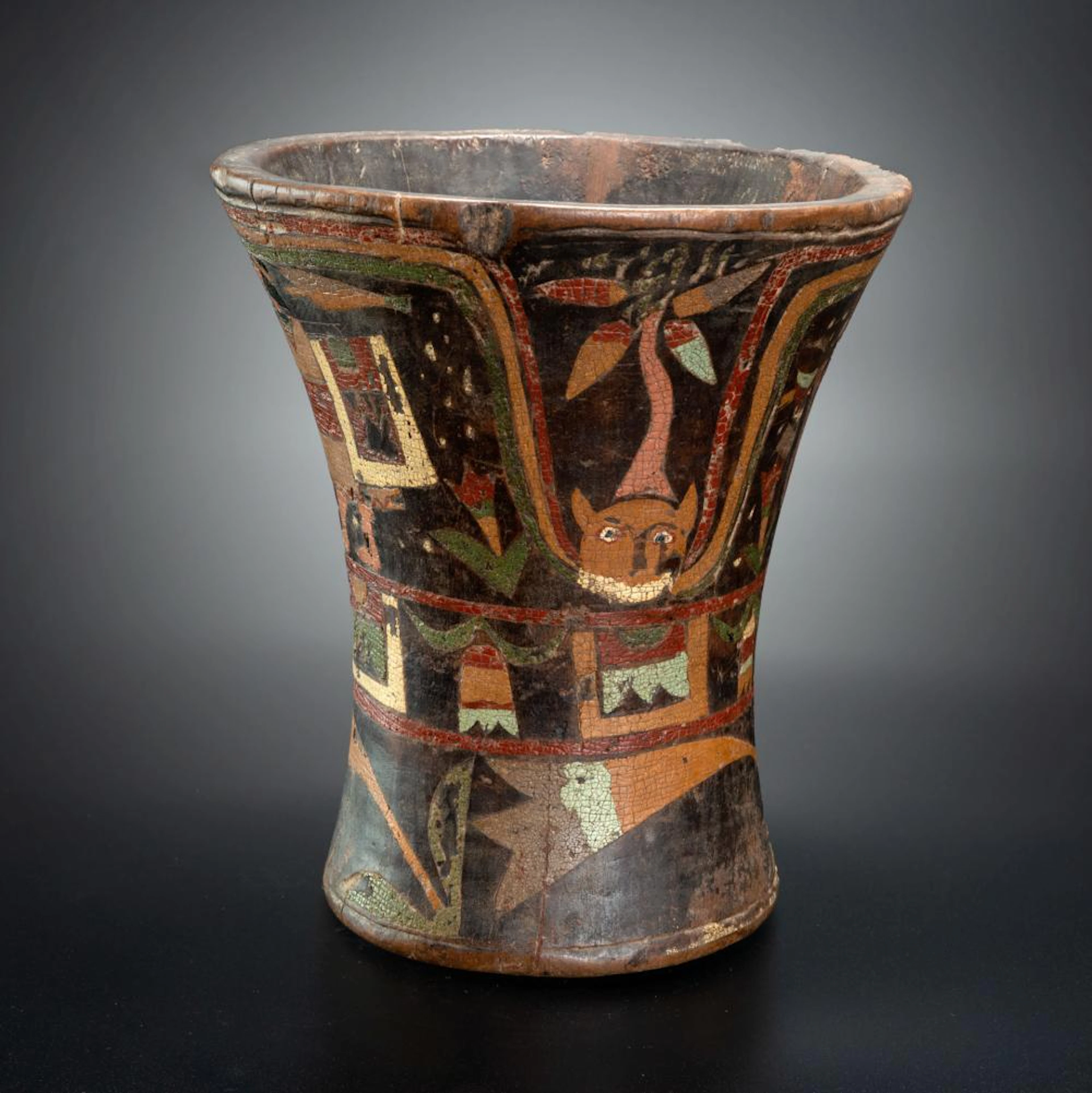 A Wooden Painted Quero, Colonial (?) Inca, Peru, 17-18th Century