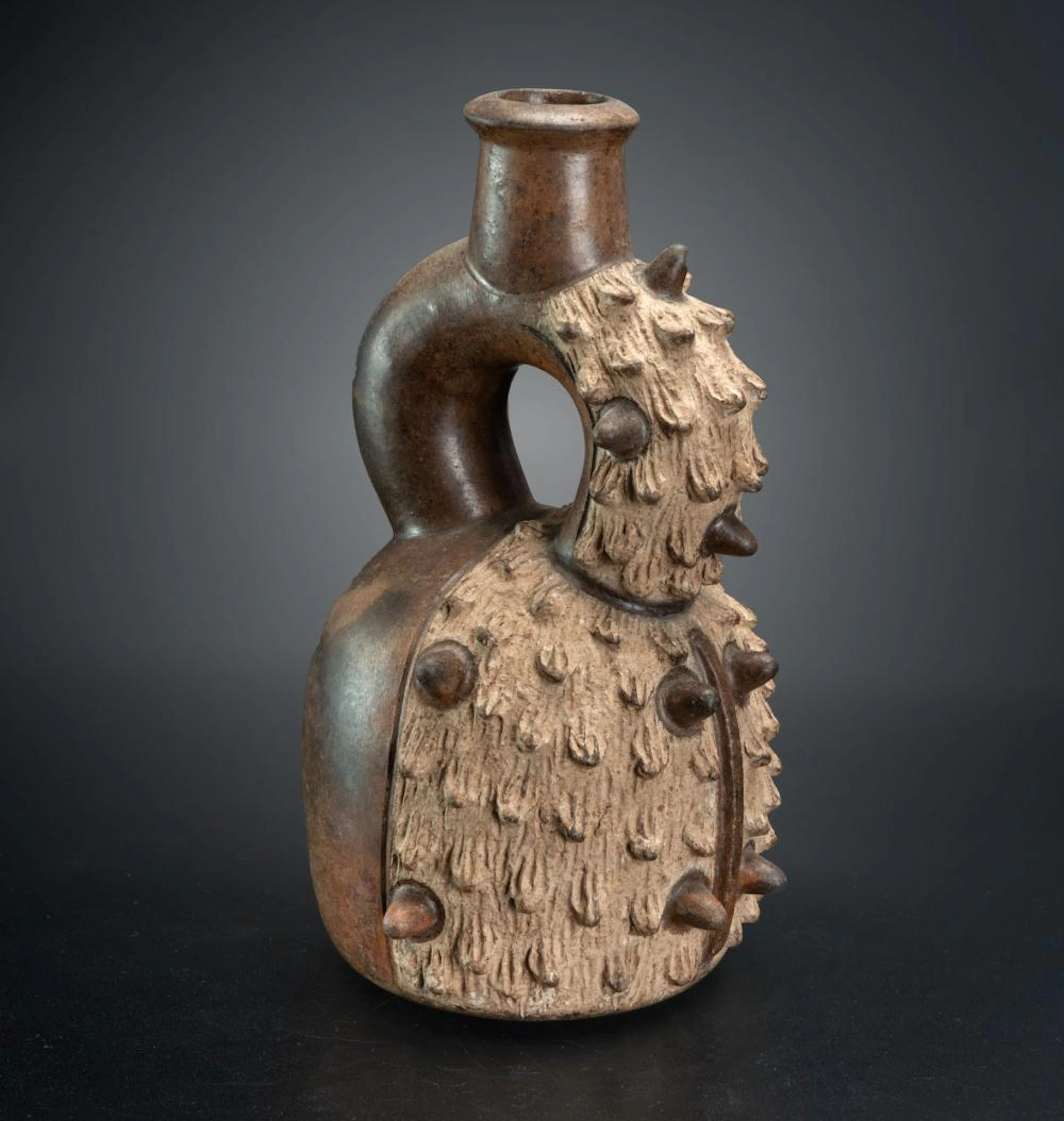 A Stirrup-Spout Bottle with Spondylus Shell Representation