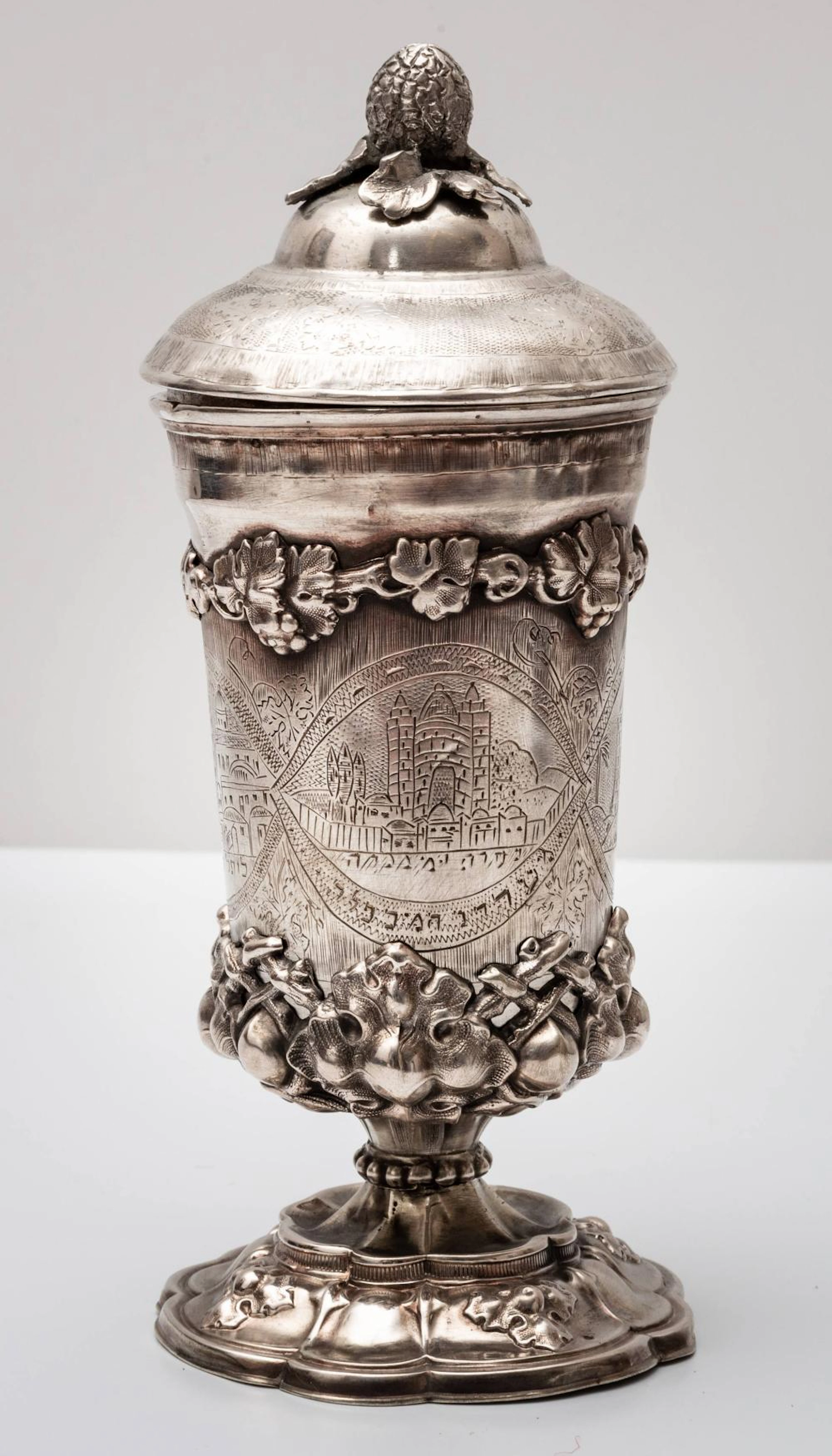 A Silver and Parcel Gilt Lidded Kiddush Cup, Alt-Wein, 1853