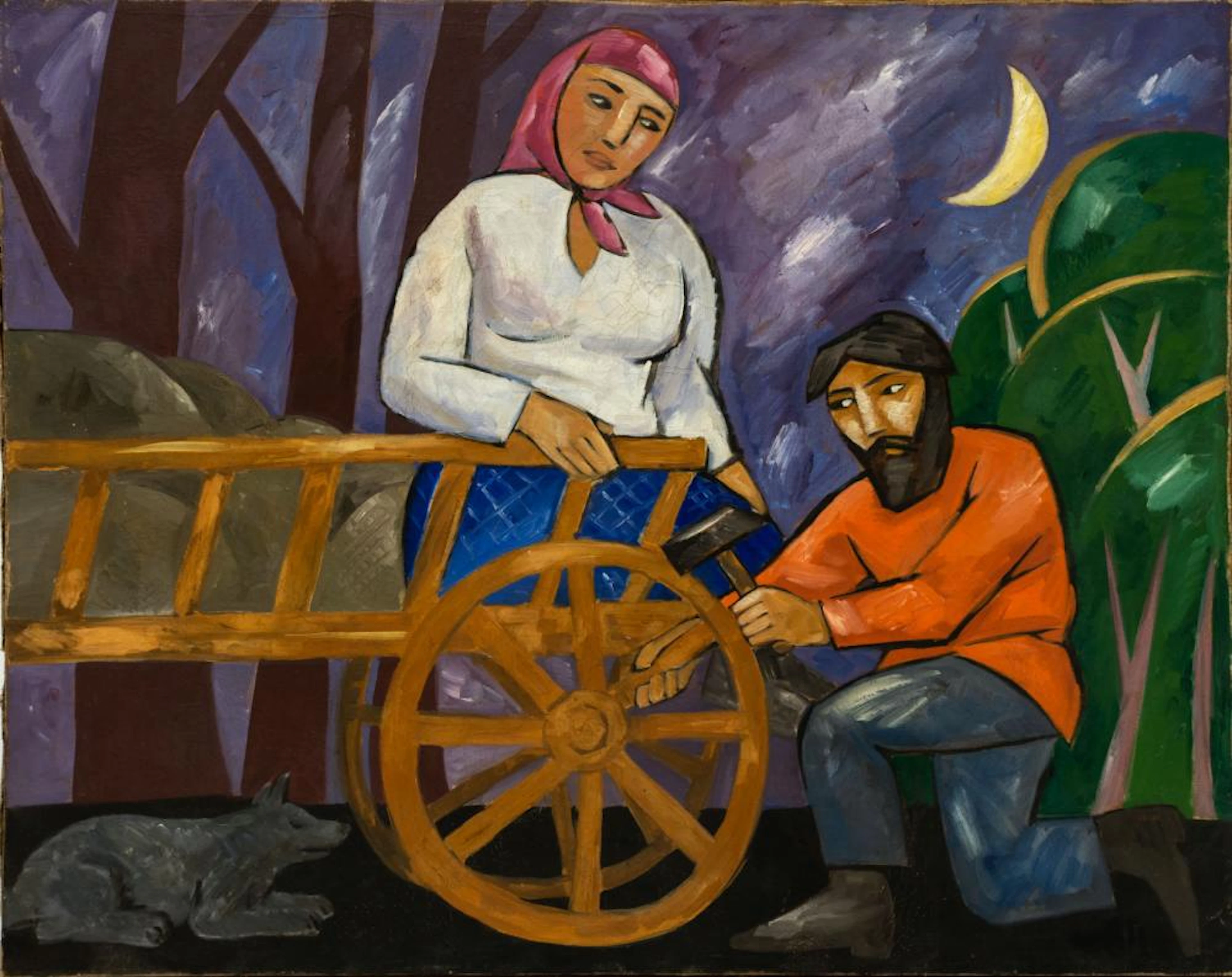 atalia Goncharova (1881-1962), La Reparation de la Charrette