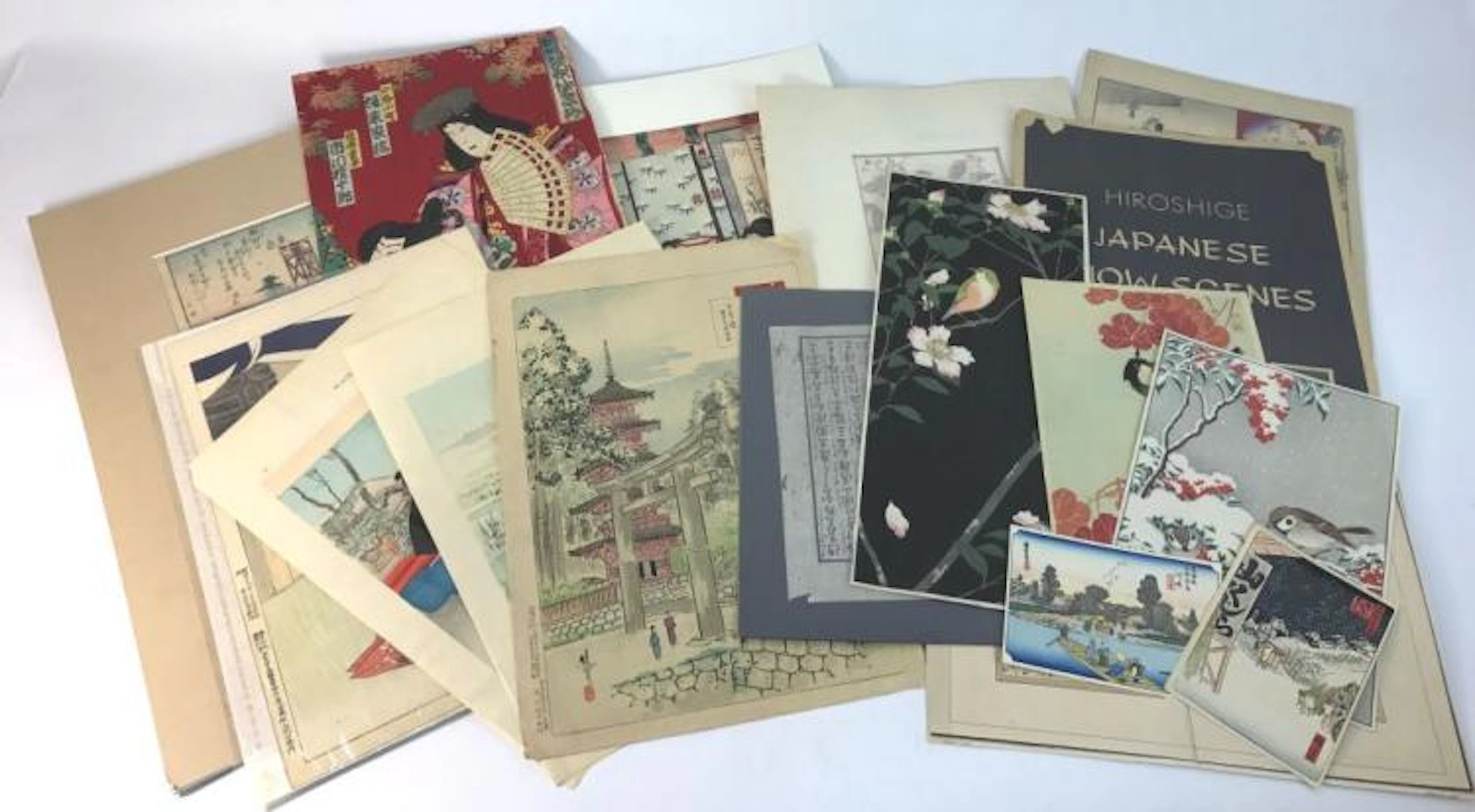 Collection of Numerous Vintage Oriental Asian Wood Block Prints