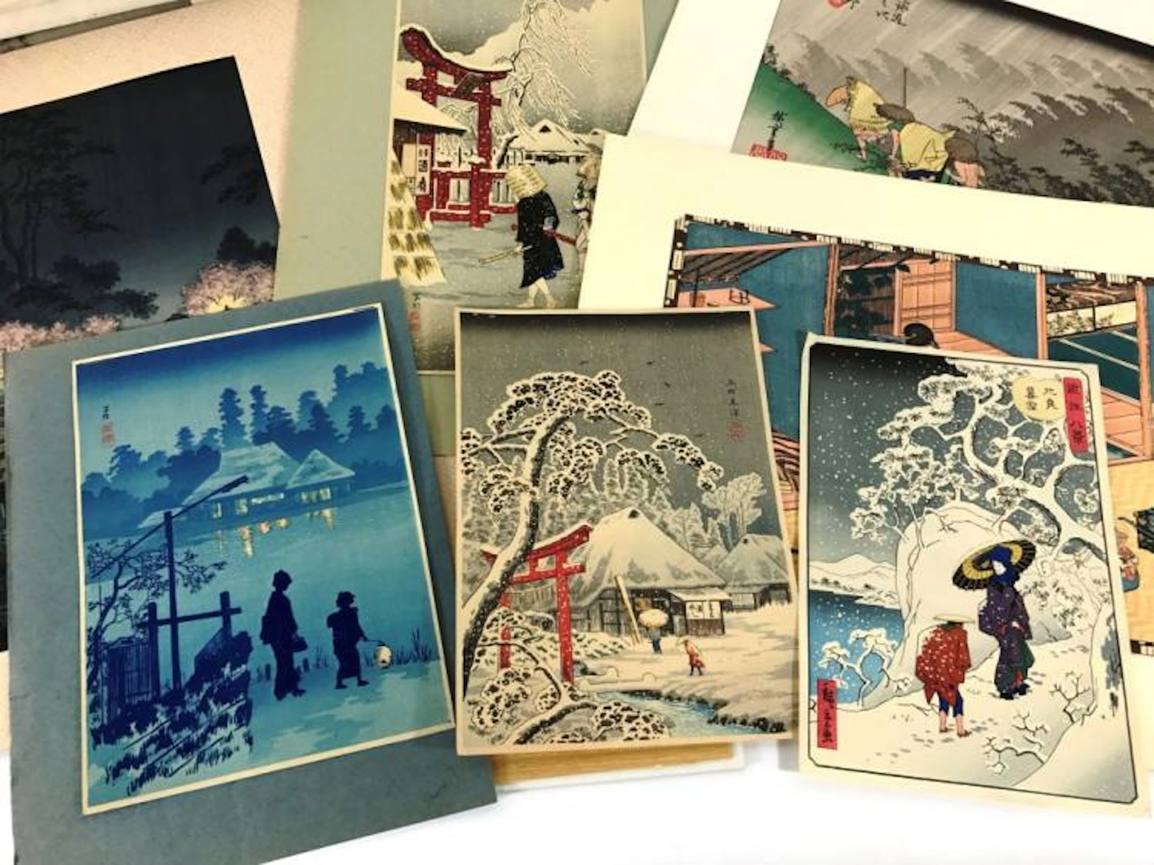 Collection of Numerous Vintage Oriental Asian Wood Block Prints