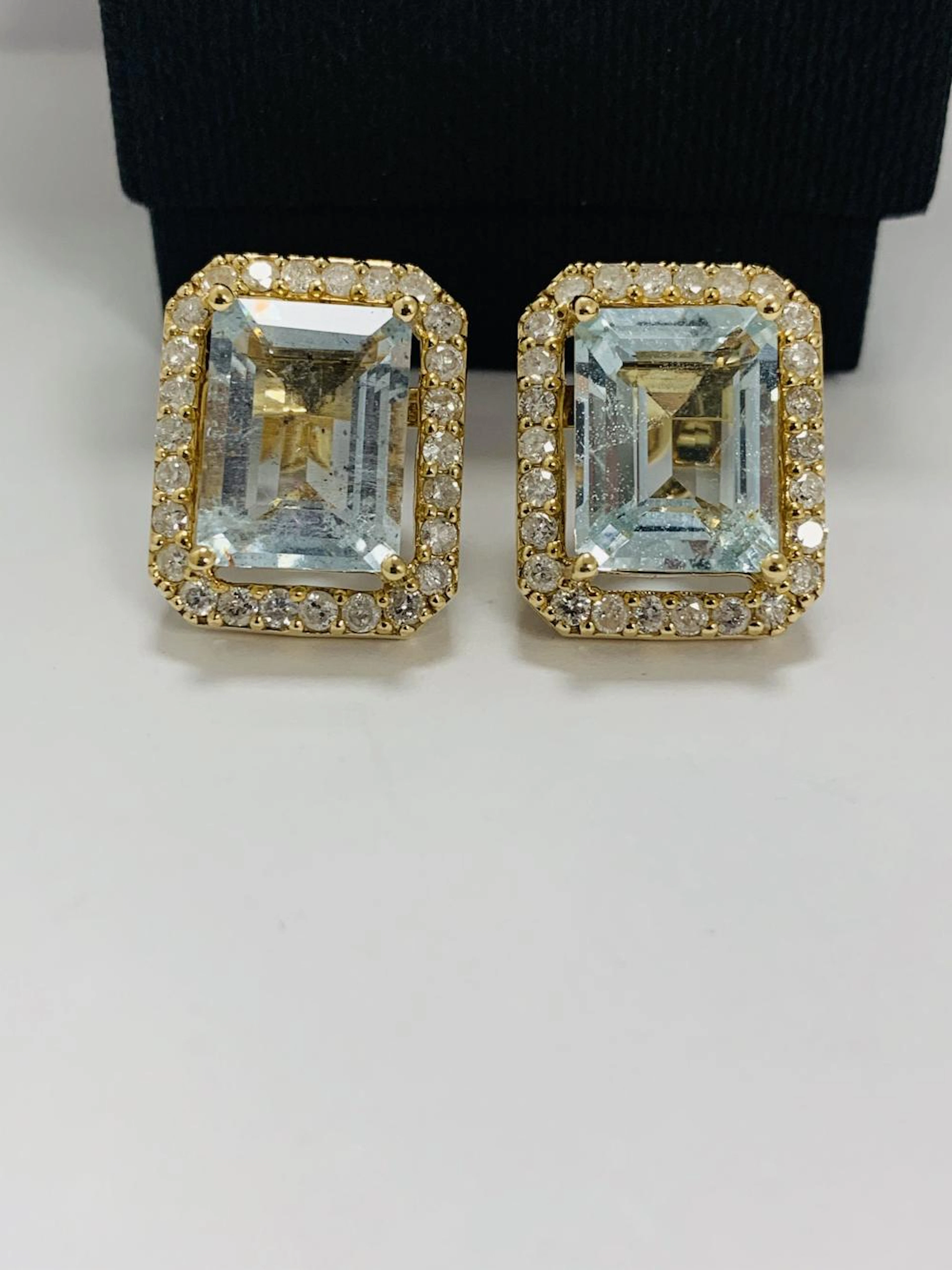 14ct Yellow Gold Aqumarine and Diamond stud earrings