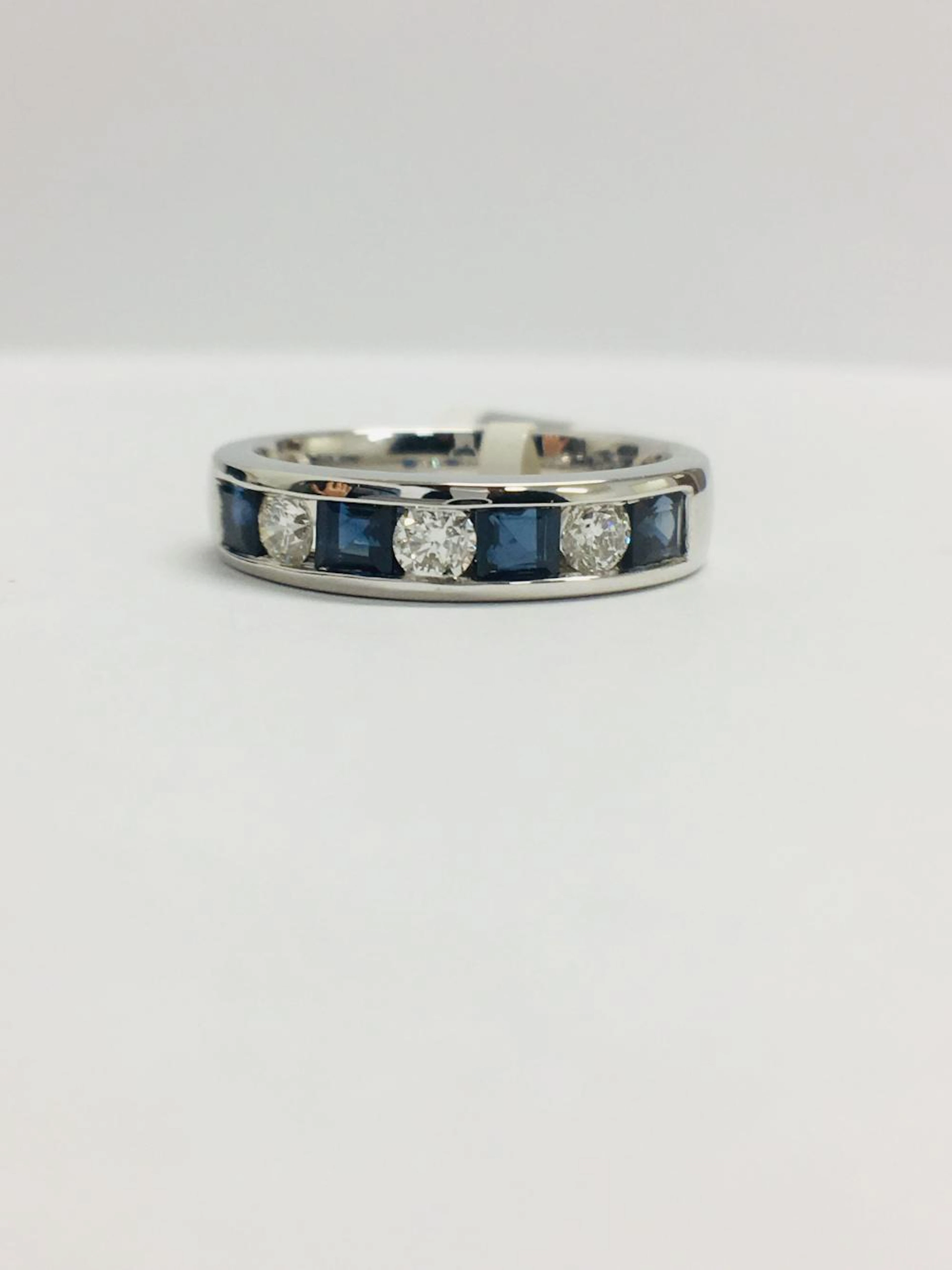9Ct White Gold Sapphire Diamond Channel Set Ring,