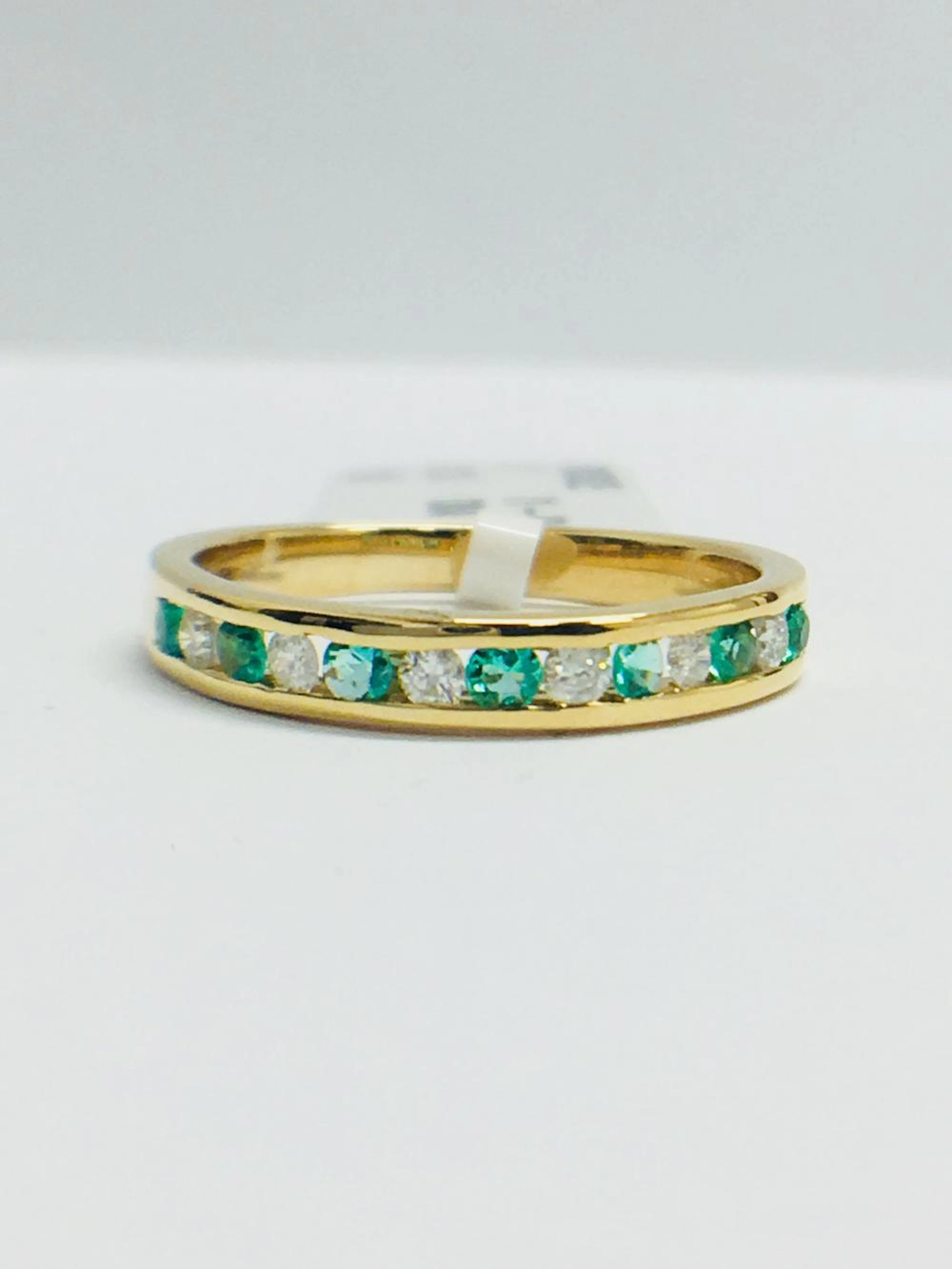 9Ct Yellow Gold Emerald And Diamond Channel Sweet Eternity Ring,