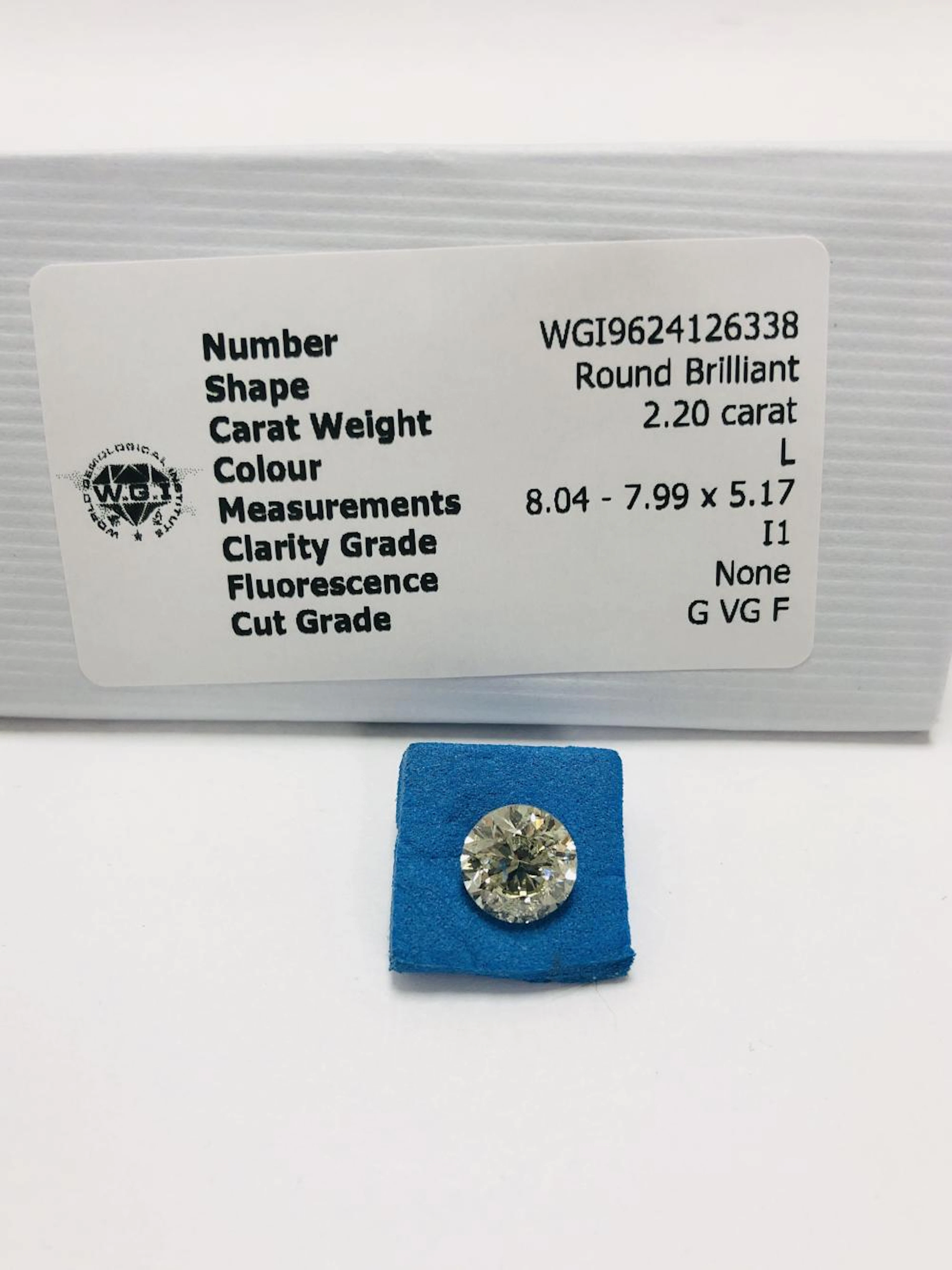 2.20ct brilliant cut diamond,L colour,i1 clarity,no treatment,certificatio