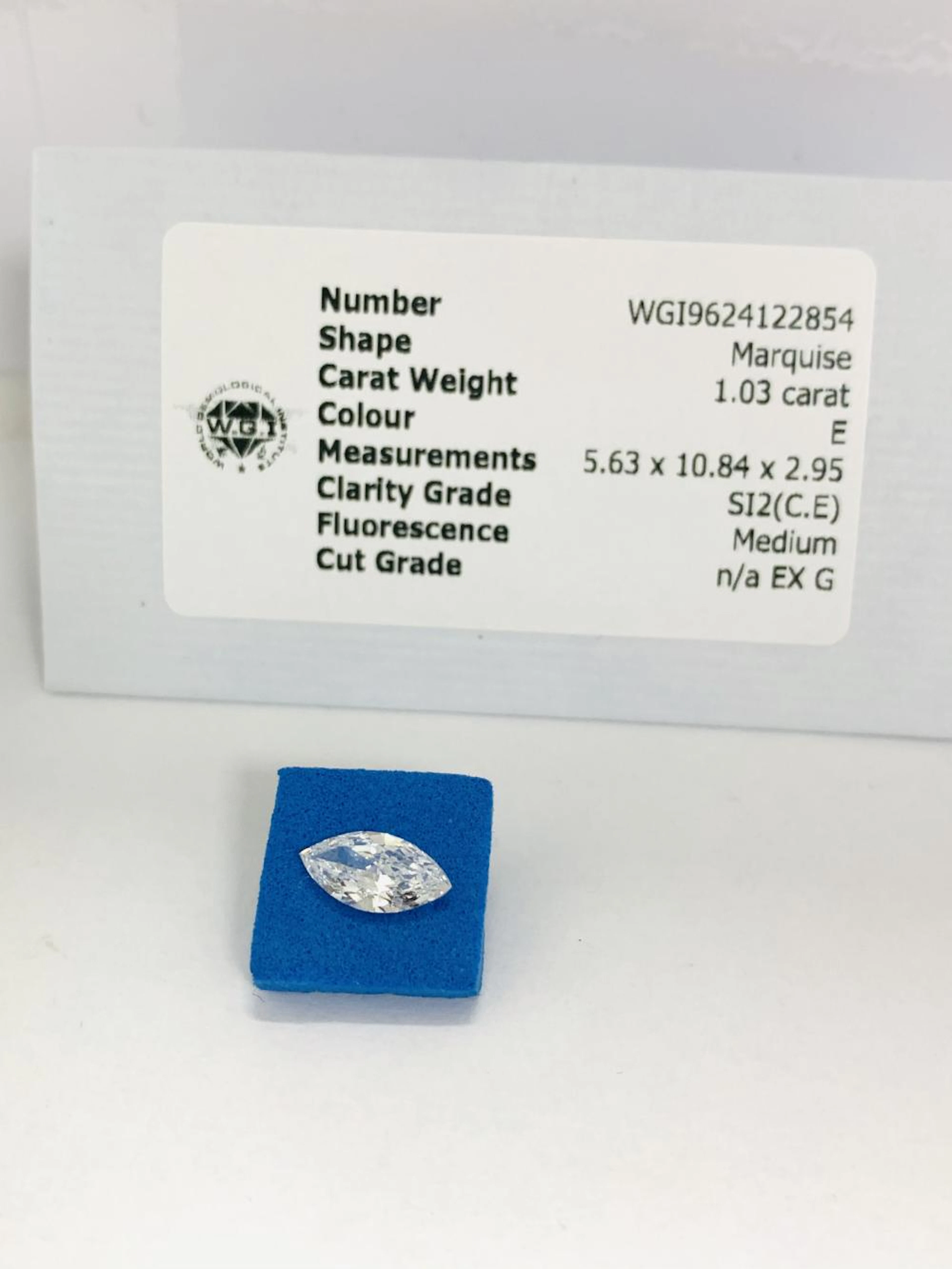 1ct Marquis Diamind WGI CERTIFICATIO