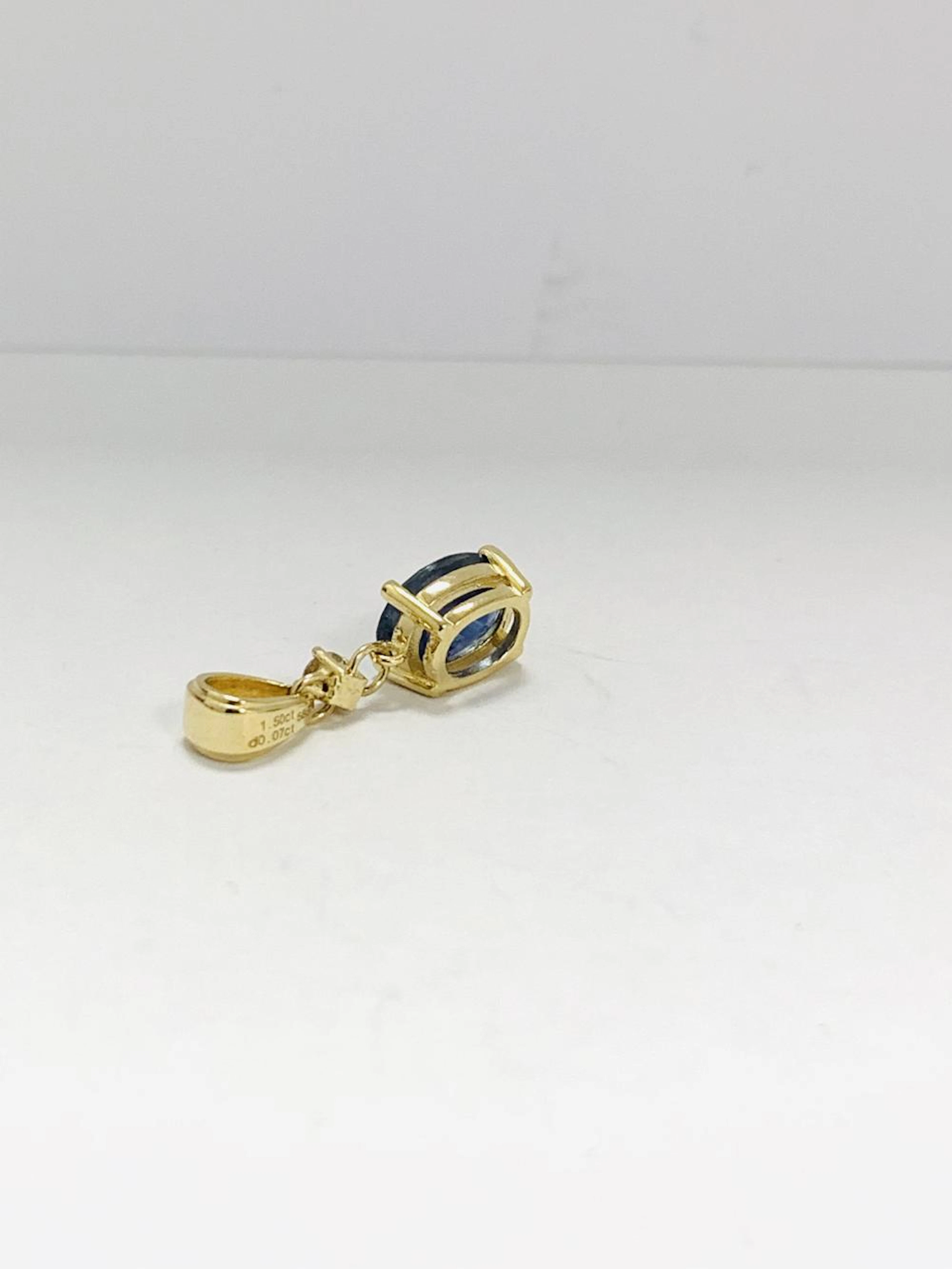 14K YELLOW GOLD PENDANT 1.50 SAPPHIRE 0.07 DIAMONDS,condition new