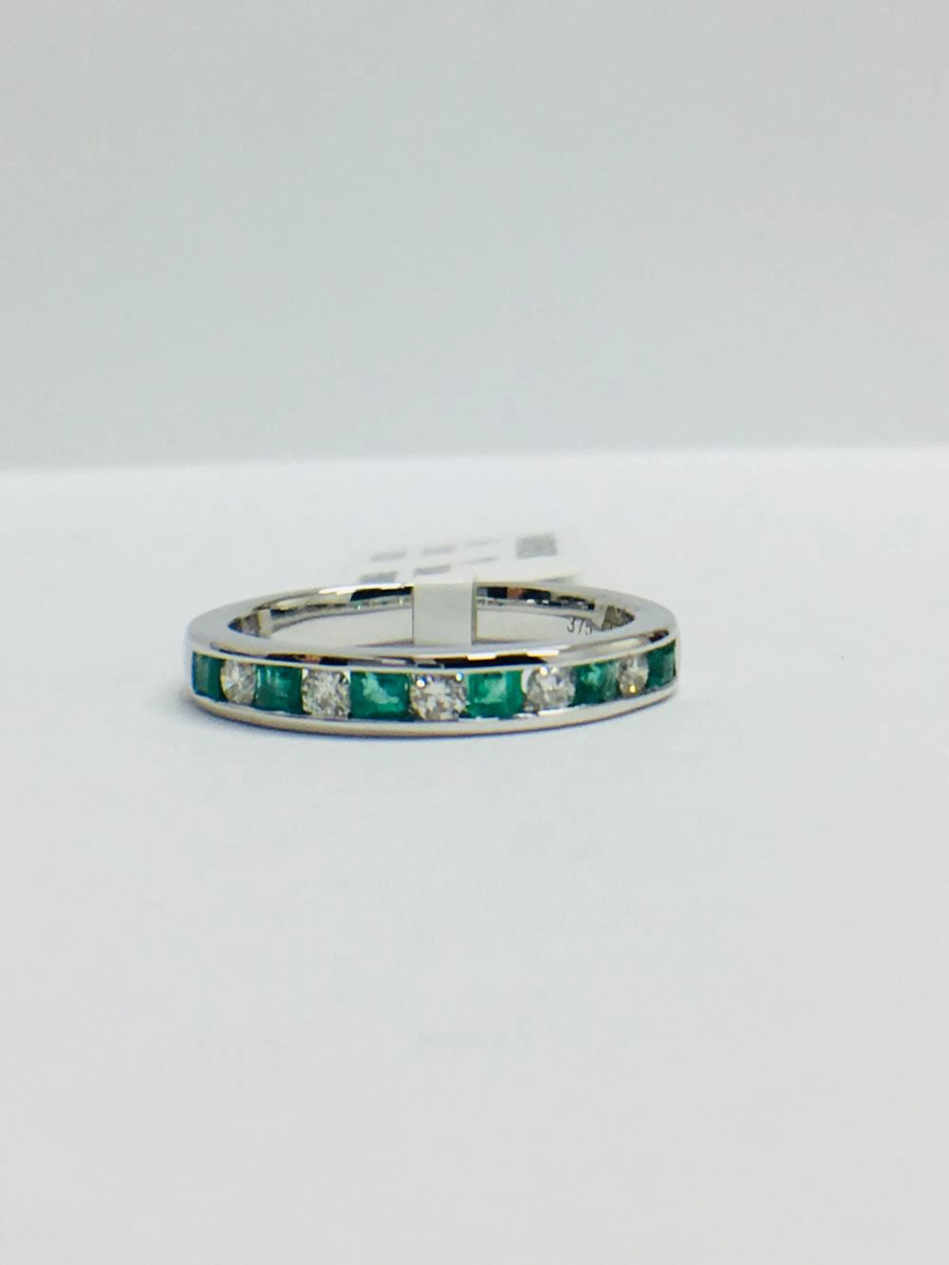9Ct White Gold Emerald Diamond Channel Set Eternity Ring,