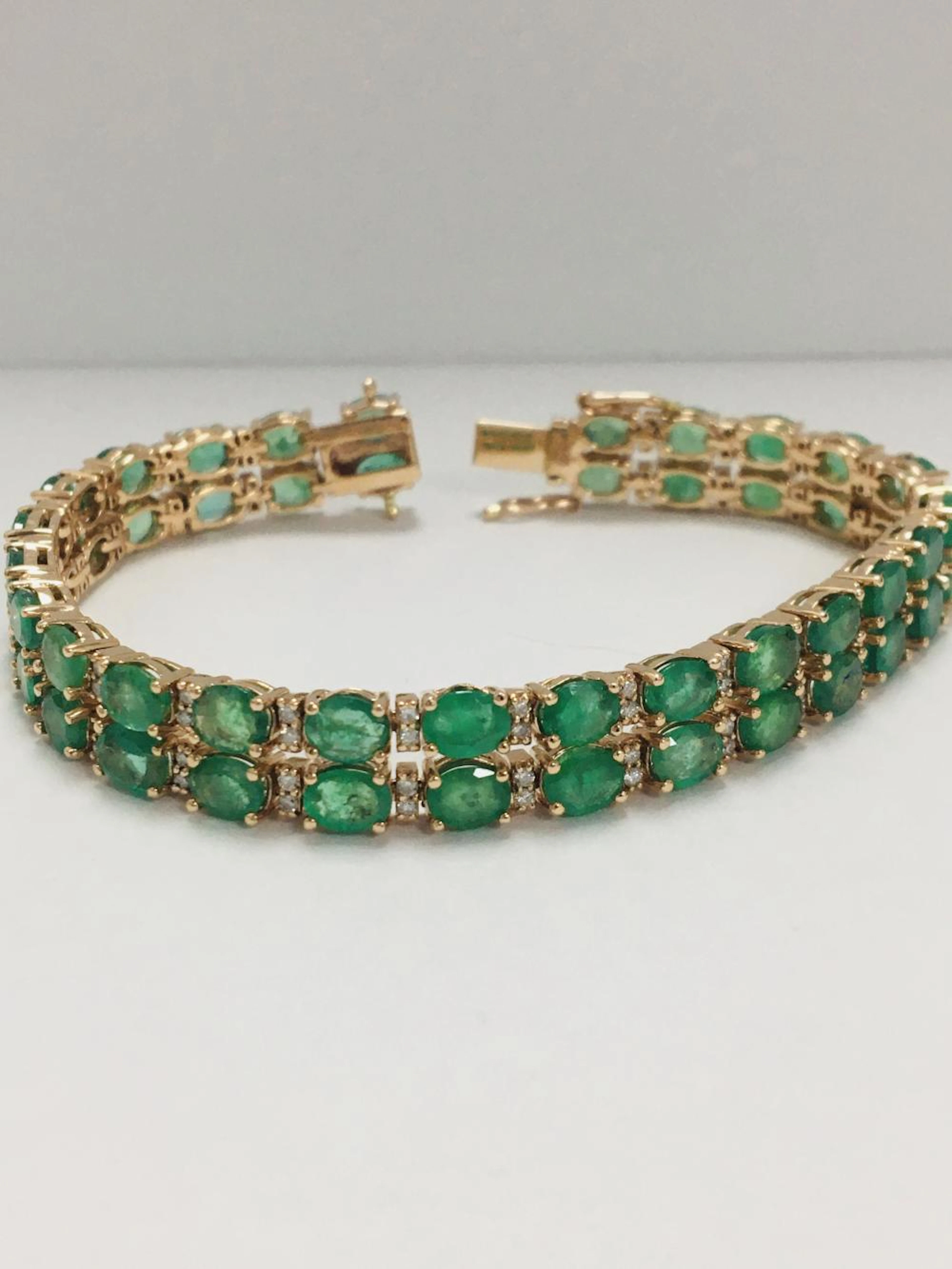 14ct Rose Gold Emerald and Diamond double row bracelet