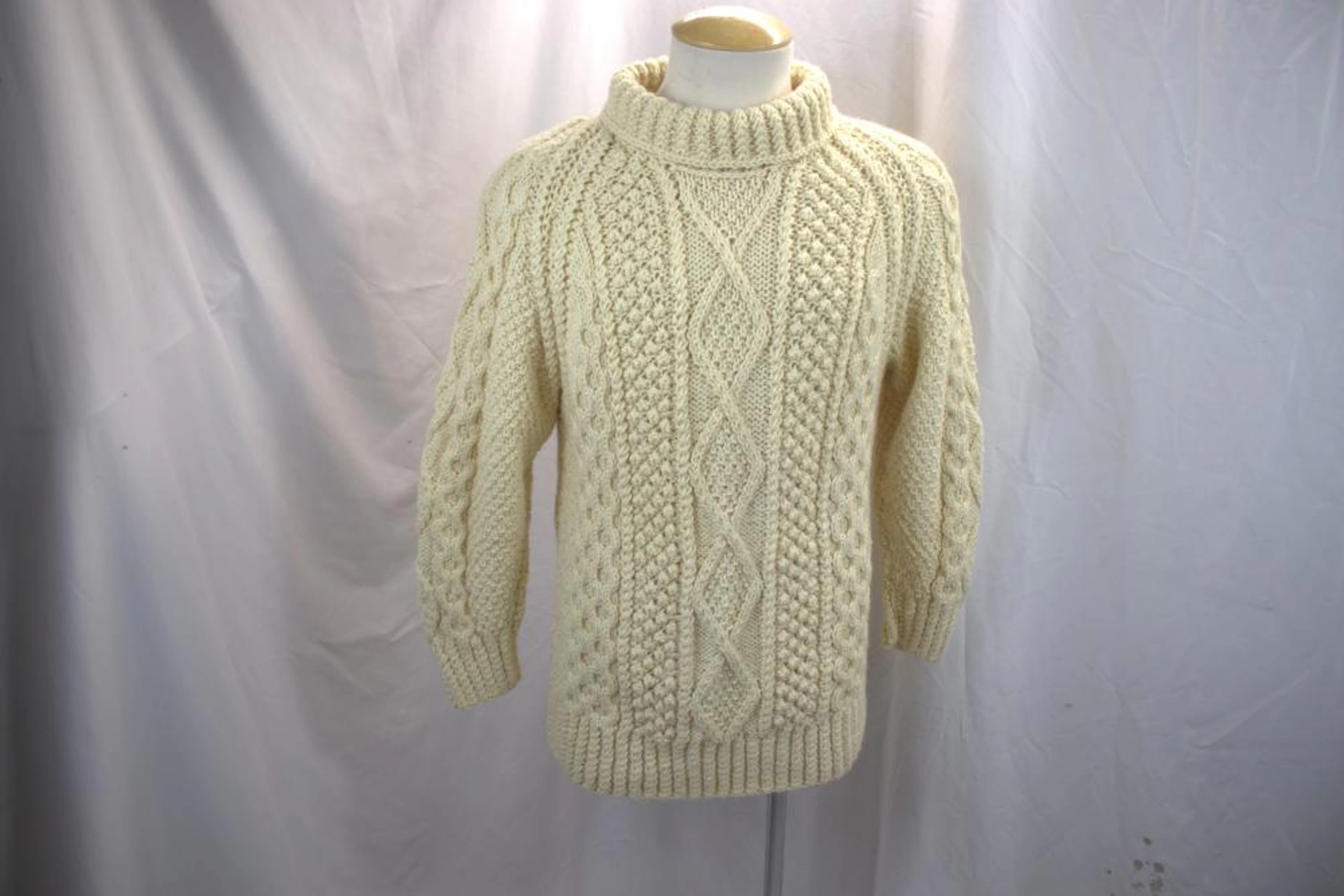 Vintage Wool Cable Knit Pullover Sweater with Cowl Neck