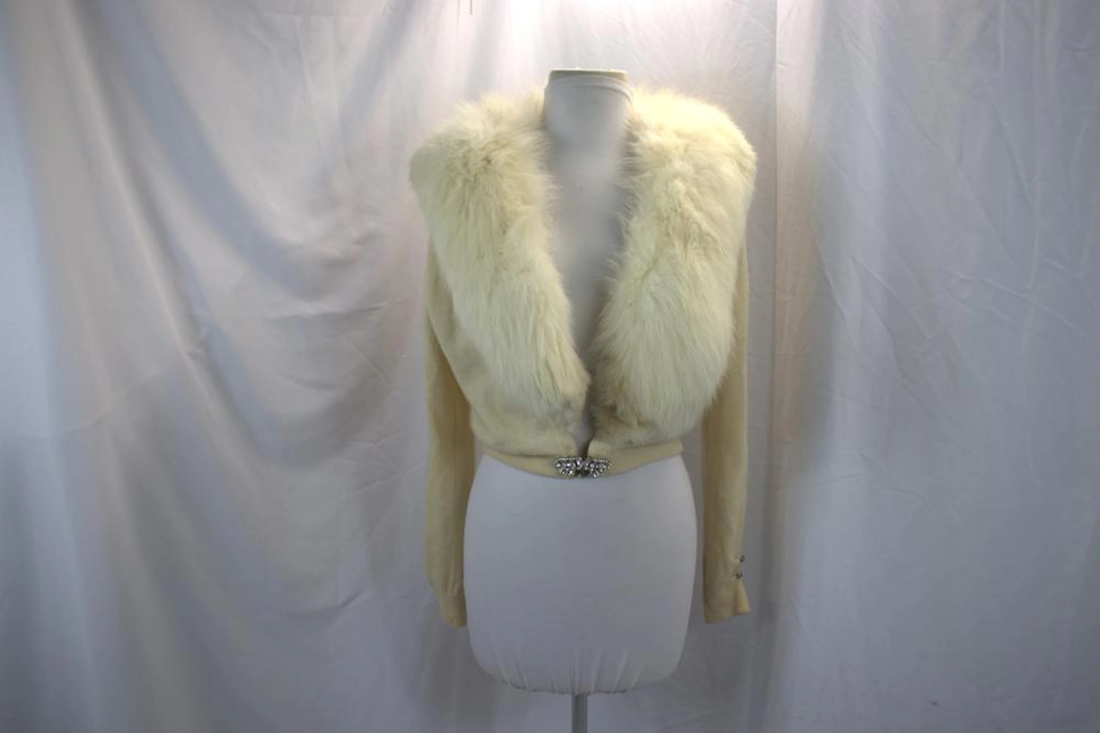 Vintage 1950's Hadley Cashmere Cardigan Sweater with Fox Fur Collar