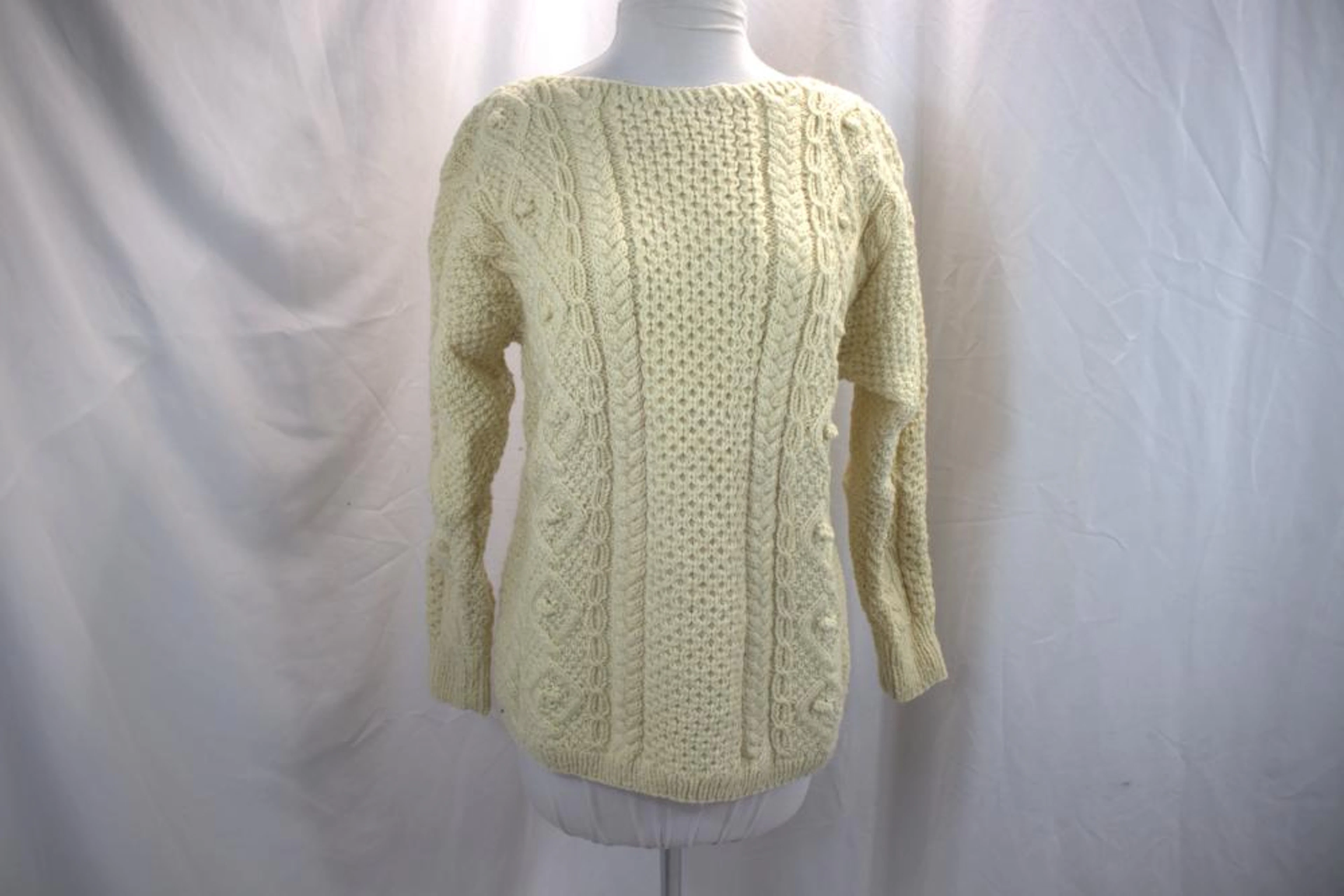 Vintage Scottish Hand Cable Knit Wool Pullover Sweater