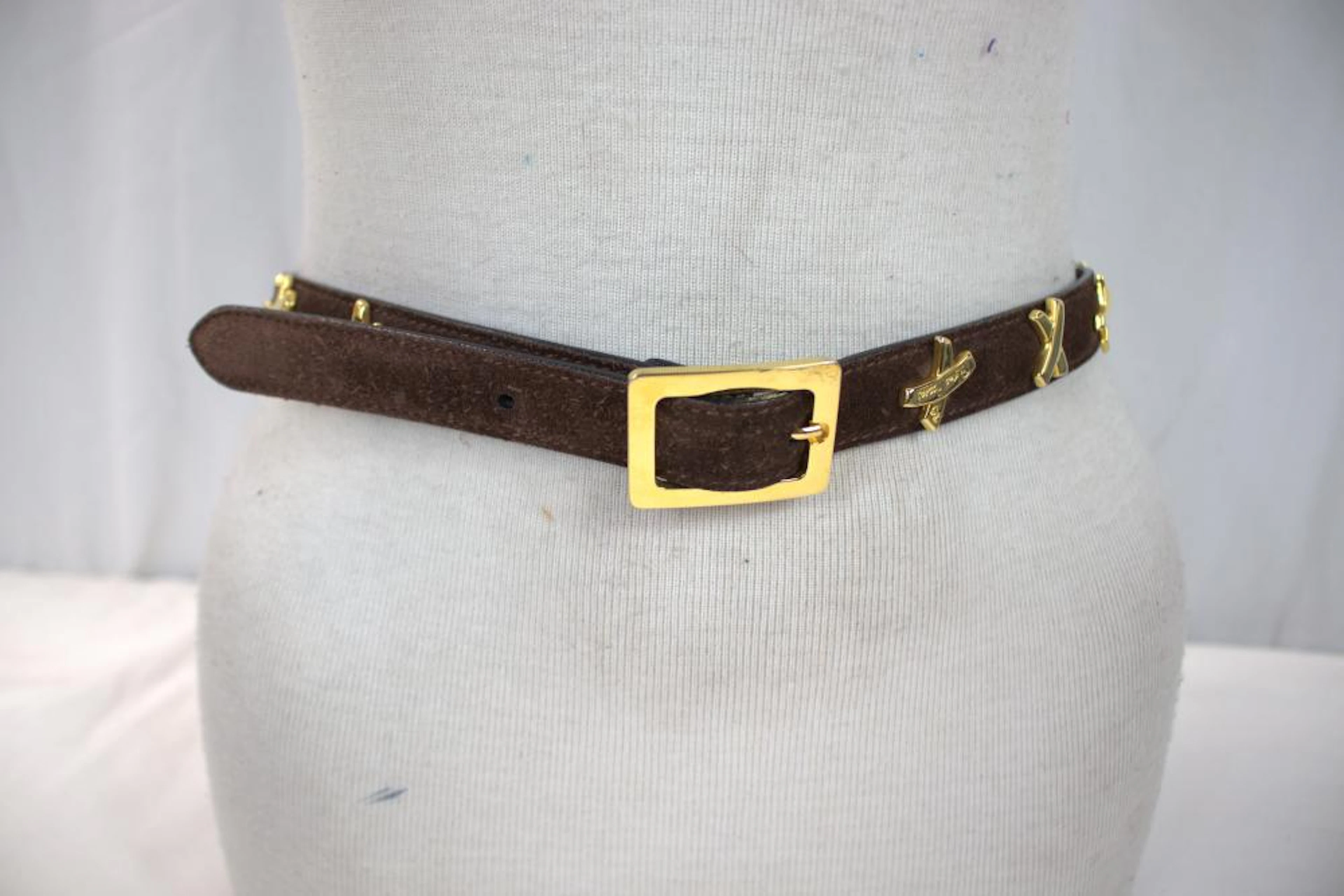 Vintage Pablo Picasso Brown Suede Belt with Gold X Embellishments